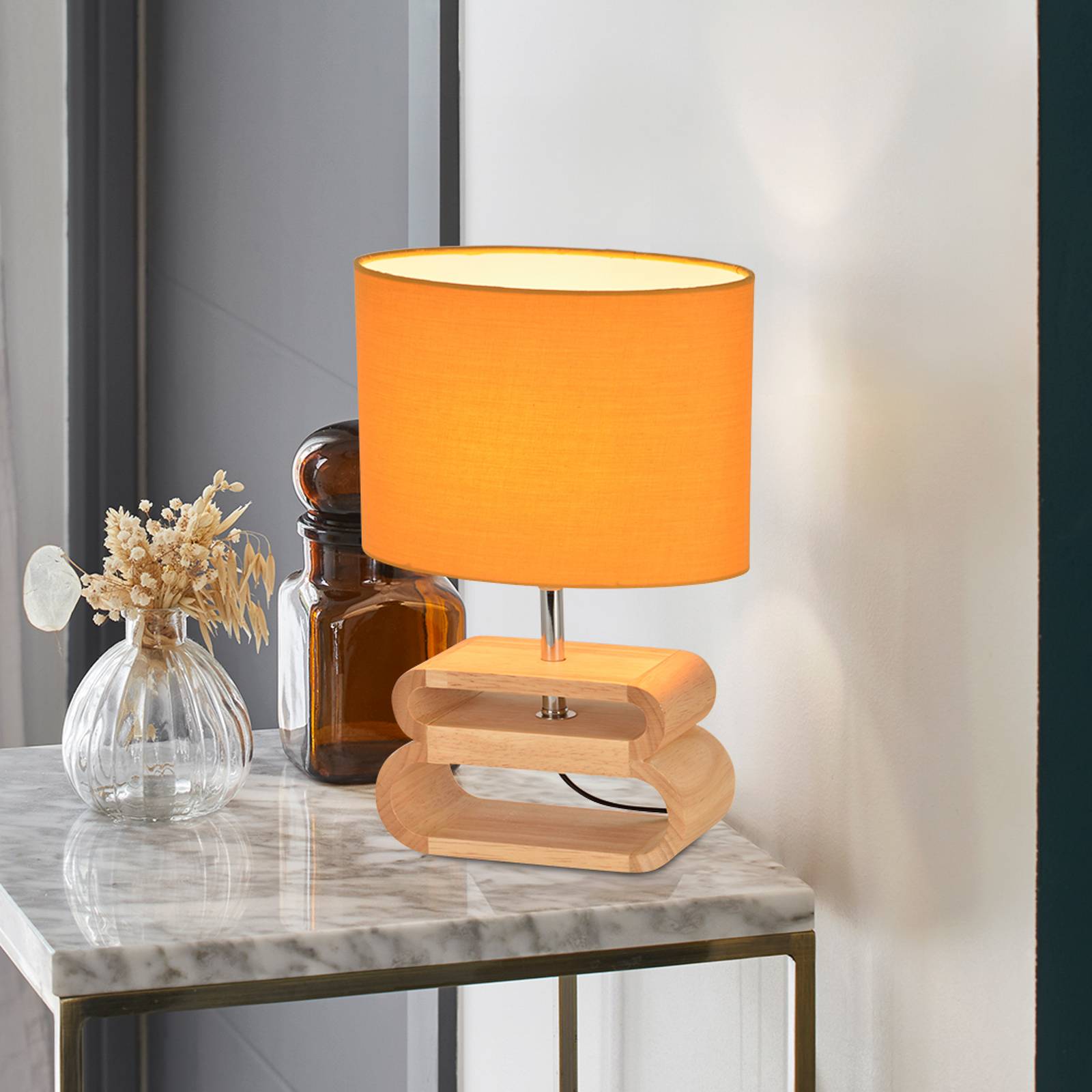 COREP Lampe à poser Oslo, jaune moutarde/bois clair, 30 cm, coton/bois
