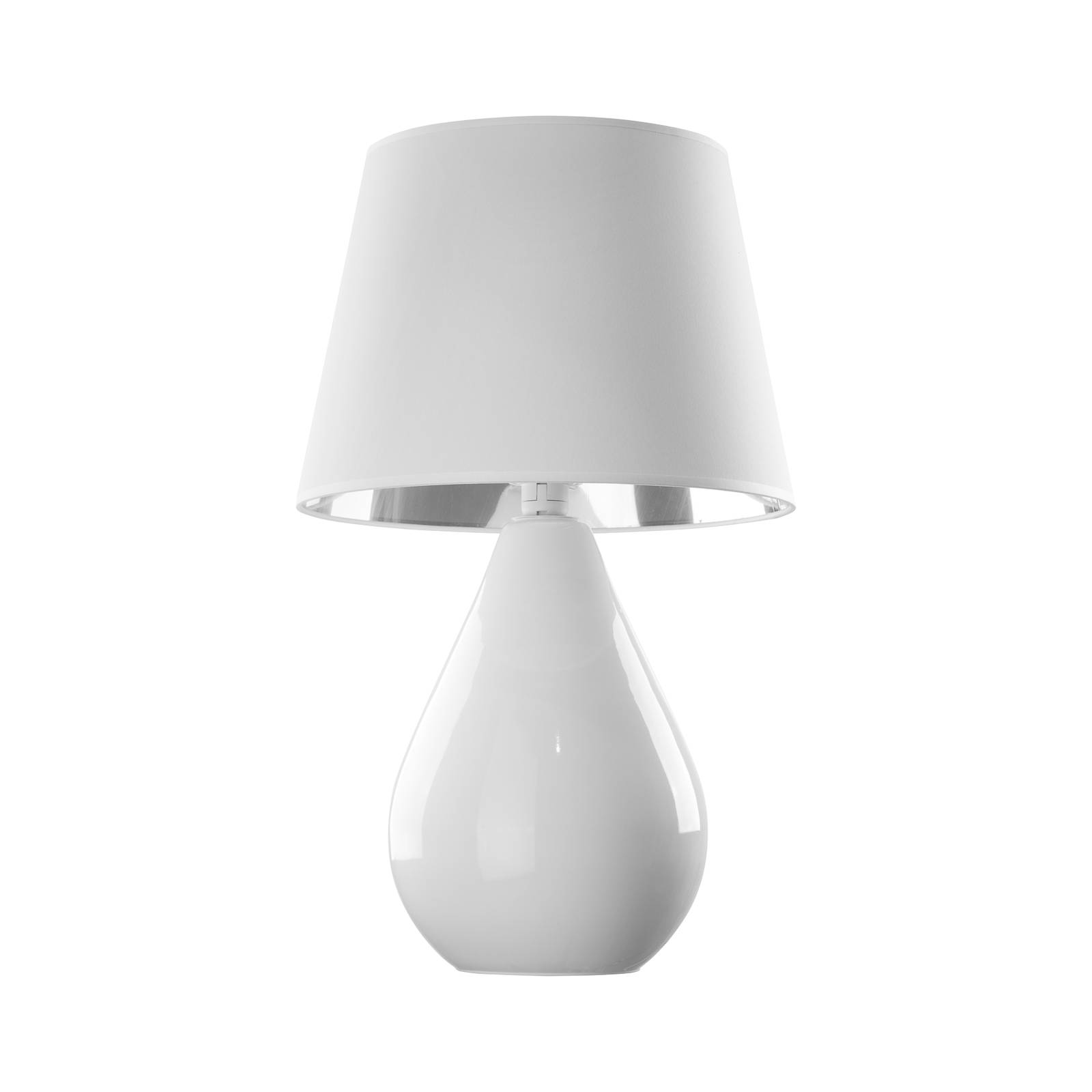 Euluna Lacrima table lamp, white/silver, for Living / Dining Room, glass, fabric, metal, plastic, E27, 60 W, H: 67 cm