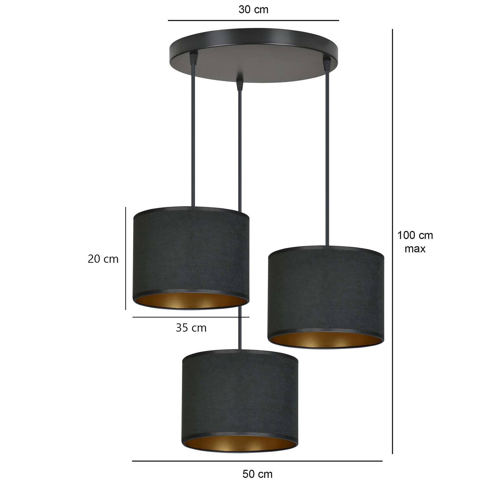 Żyrandol Jari klosz z tkaniny 3-pkt okrągły czarny