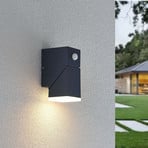 Lindby LED wall light Sally, 15 cm, anthracite, IP54, sensor