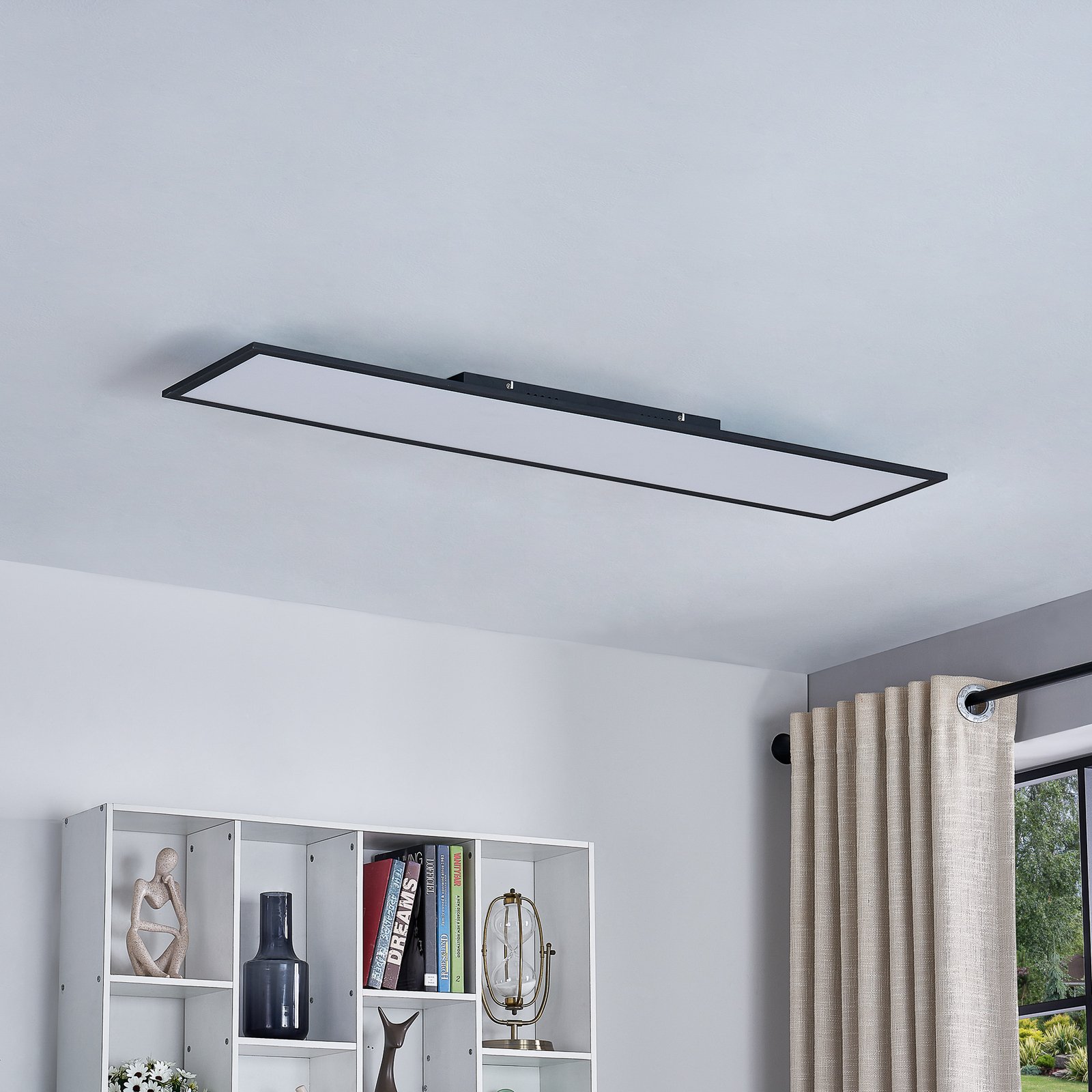 Lindby LED-Panel Lamin, schwarz, 120cm, CCT, dimmbar, Remote