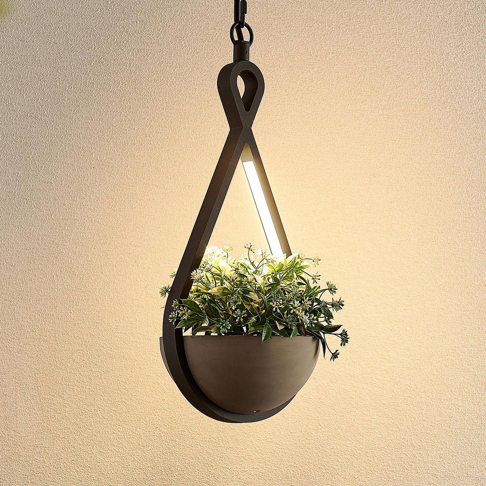 Lucande Florka udendørs LED-hængelampe, hængepotte