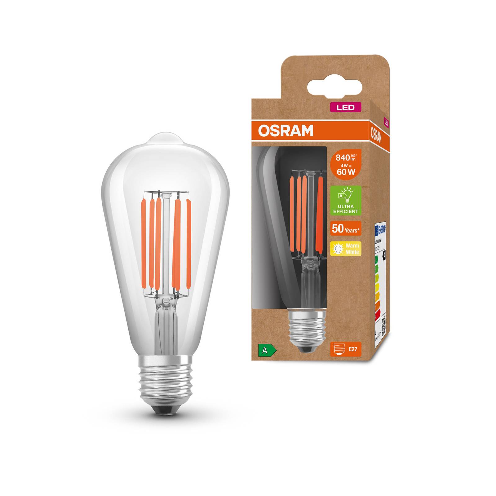 OSRAM żarówka rustykalna LED E27 ST64 4W 840lm 830 przezroczysta