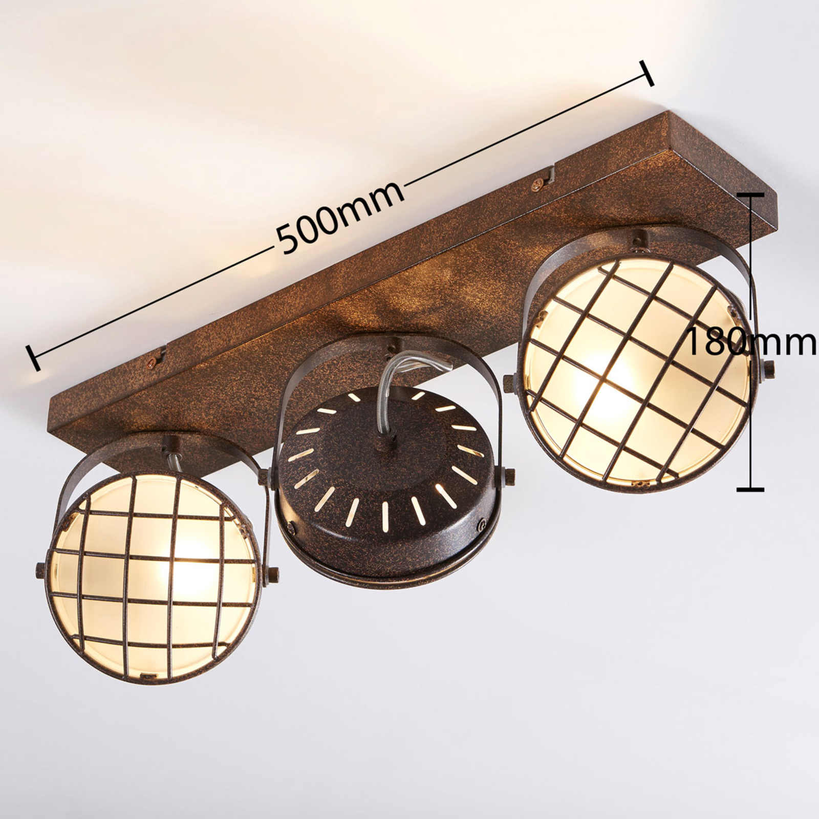 3-lamppuinen LED-kattolamppu Tamin, ruosteenruskea