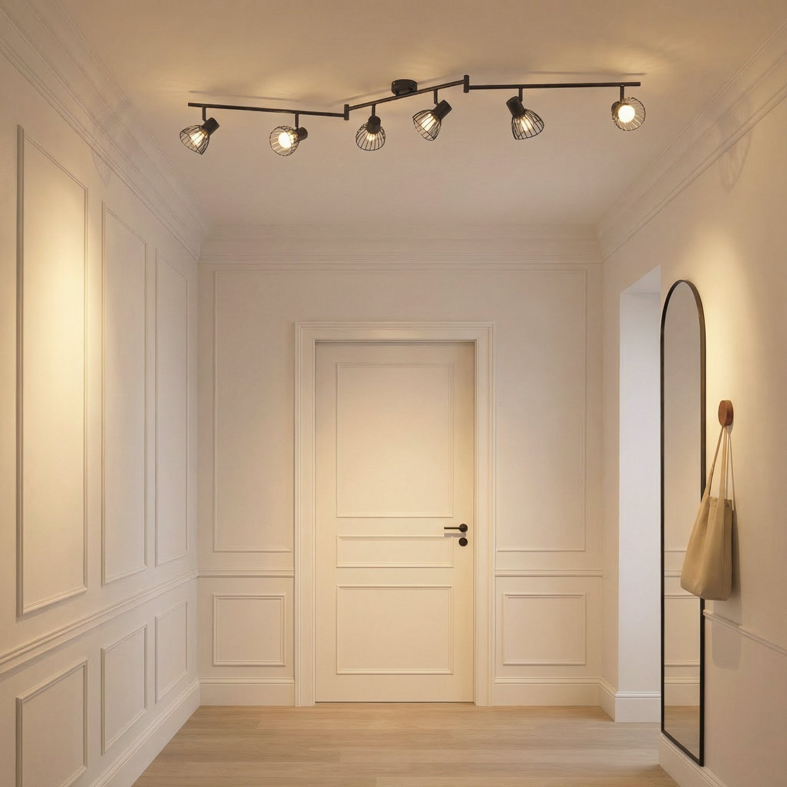 Plafonnier Lindby Piena, noir, à 6 lampes, métal, 150 cm