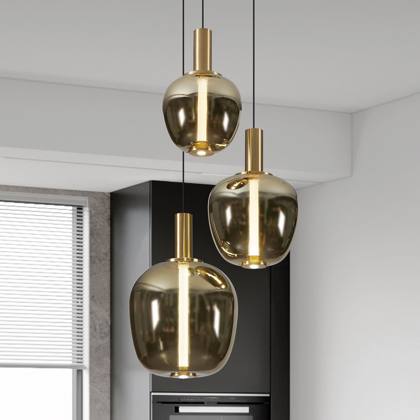 Lampă suspendată LED Stars of Light Fruitera aurie Ø45 cm 3 becuri CCT - Camera de zi / sufragerie - Modern - auriu / alamă periată - Sticlă