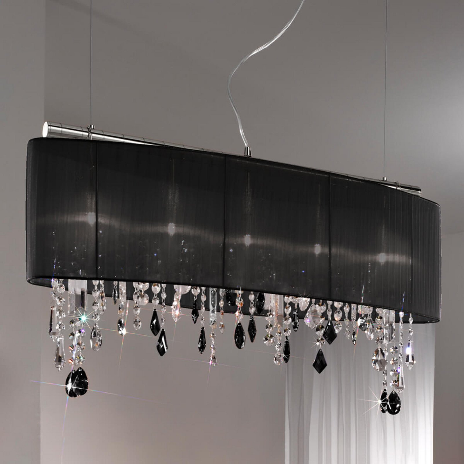 KOLARZ Paralume lampă susp. cu cristale 90 cm - Camera de zi / sufragerie - crom negru transparent