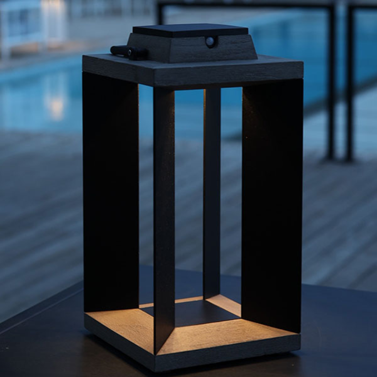 Teckinox LED solar lantern, teak/steel, 45.5cm