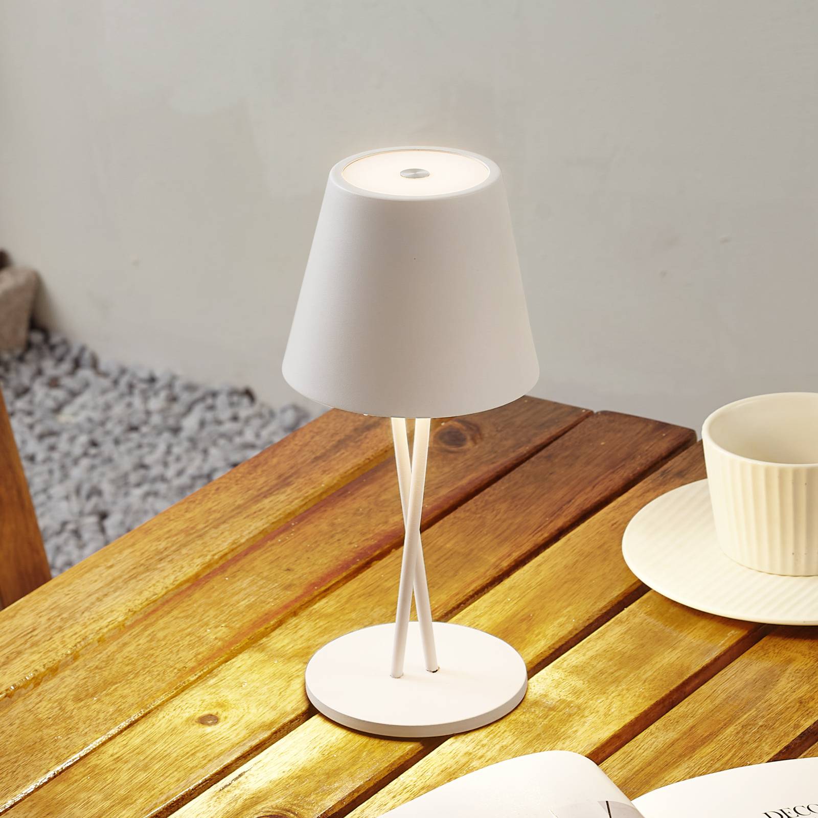 Lindby lampe de table LED à accu Janea CROSS blanc métal