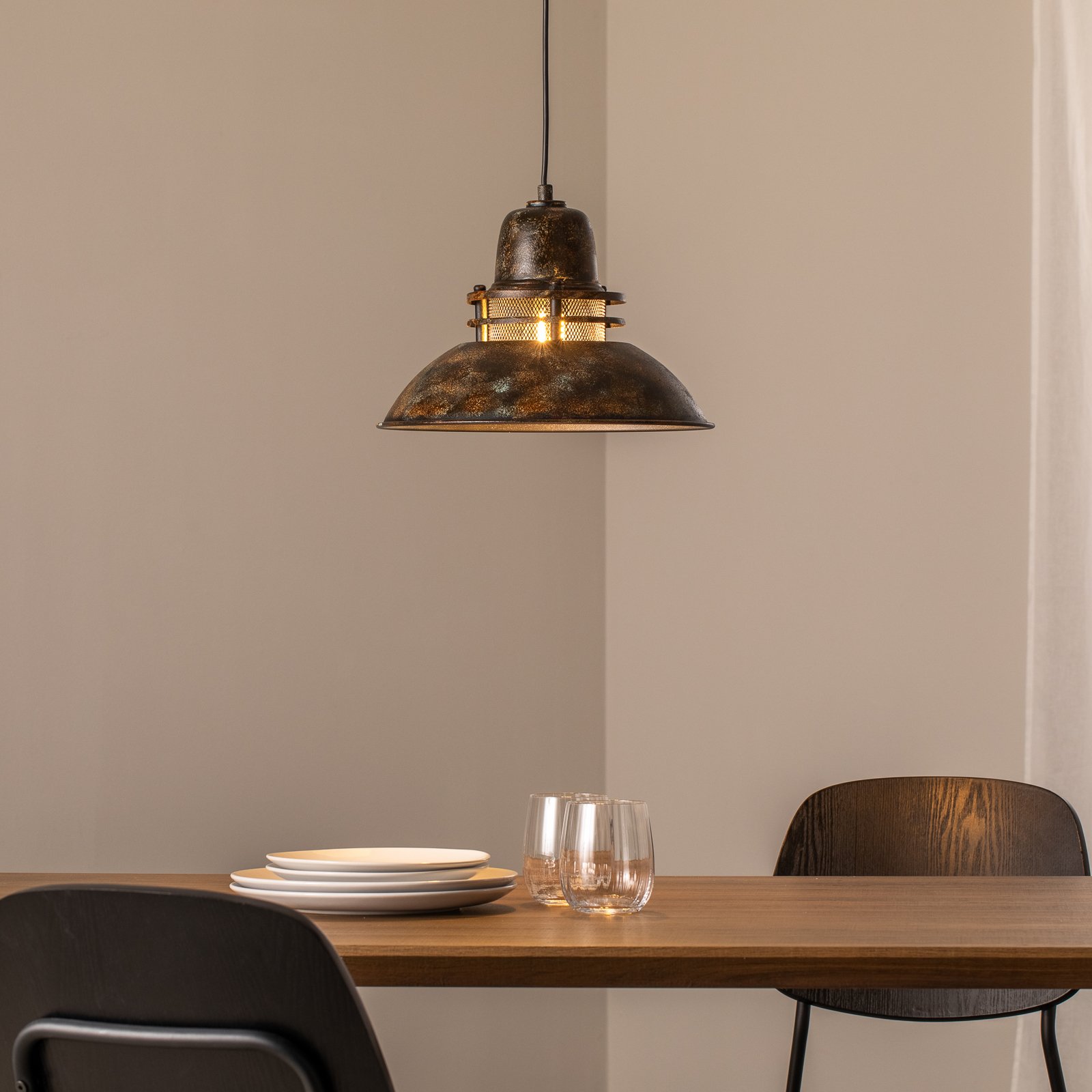 Tibet pendant light, antique brown, Ø 34 cm, metal, E27 Tibet pendant light, antique brown, Ø 34 cm, metal, E27