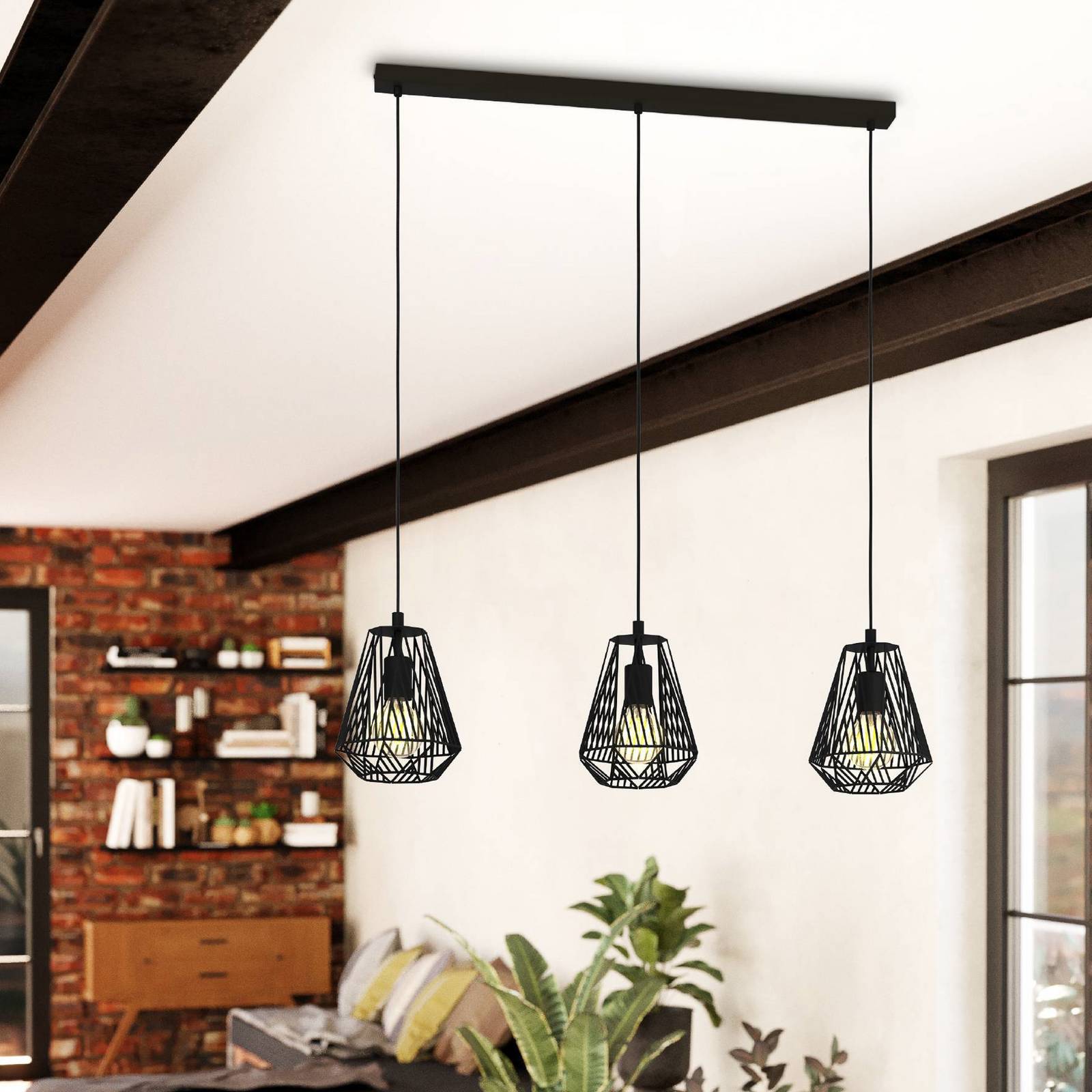 Lampa wisząca Stype, czarna, długość 96 cm, stal, 3-punktowa.