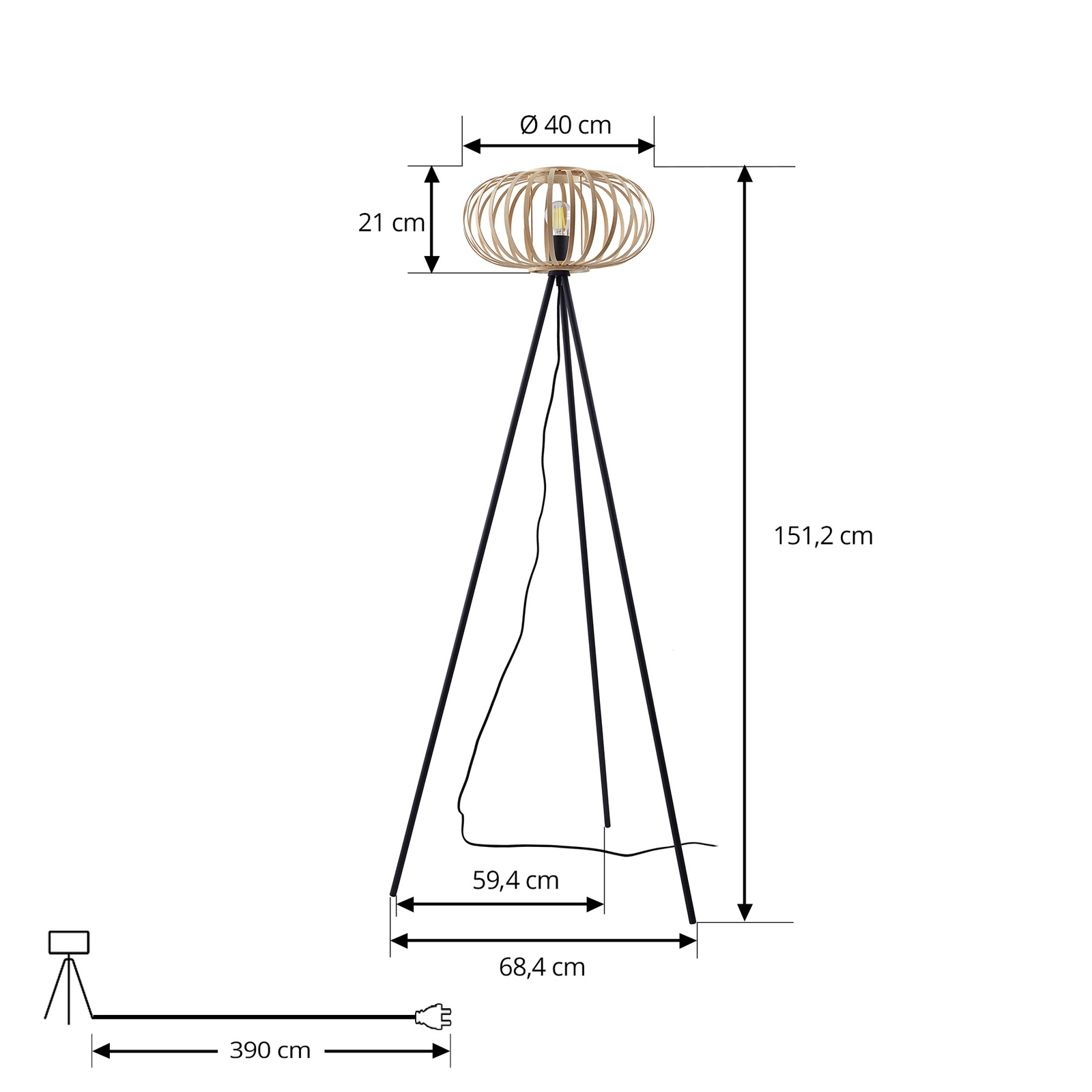 Lindby gulvlampe Lielle, naturlig bambus, Ø 40 cm