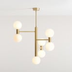 Flare pendant light, 7-bulb, brass/opal white, glass