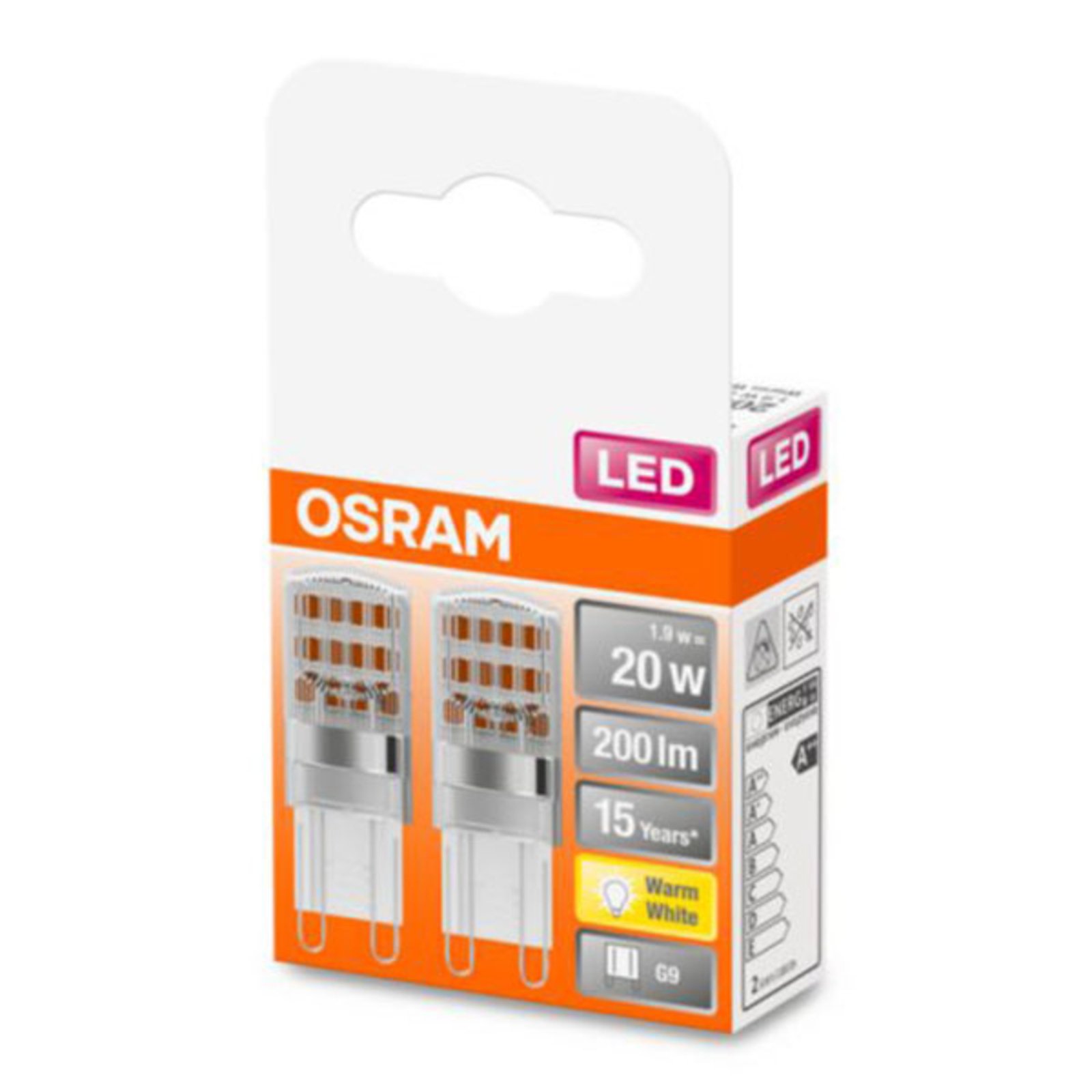 OSRAM LED tűs bázisú G9 1,9W 2,700K világos 2 db-os csomagolásban