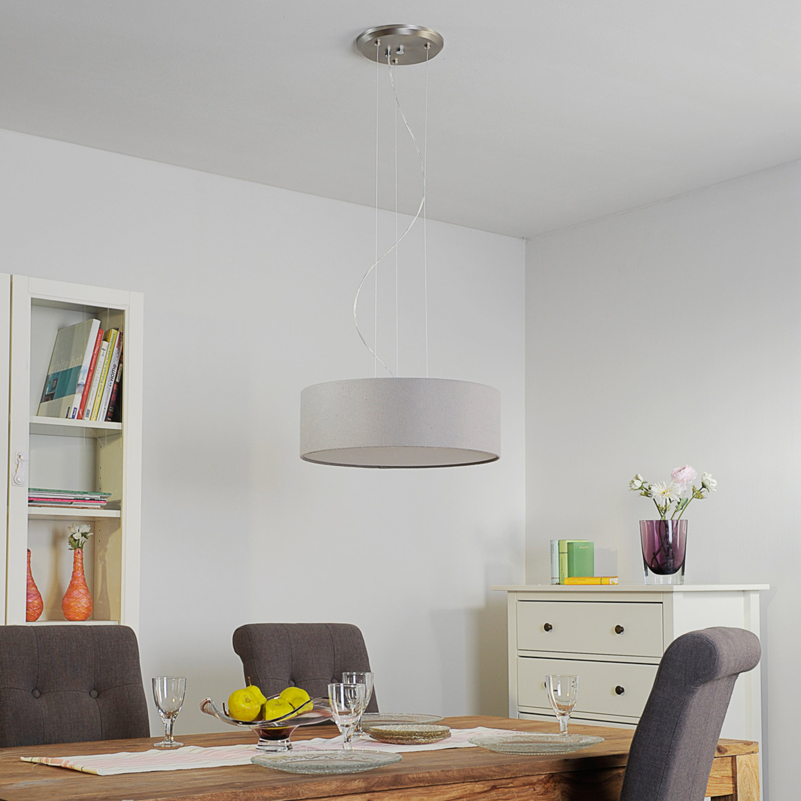 Lucande Gala pendant light, 50 cm, grey felt lampshade, for Living / Dining Room, Steel, aluminium, felt Chintz, E27, 40 W, energy efficiency: A++, H: 16 cm