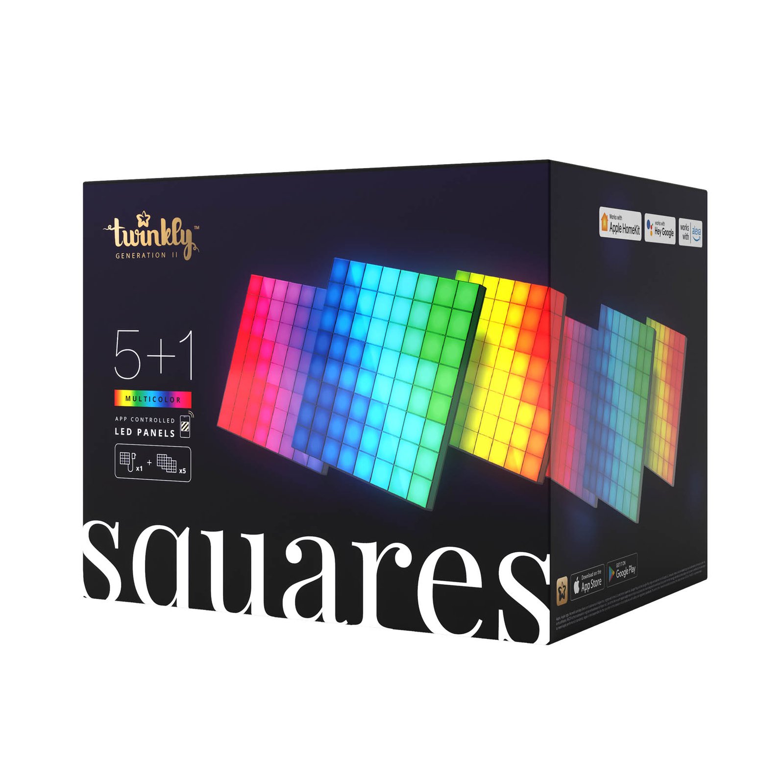 Twinkly RGB-firkanter sort, IP20, 1+5 Startsæt