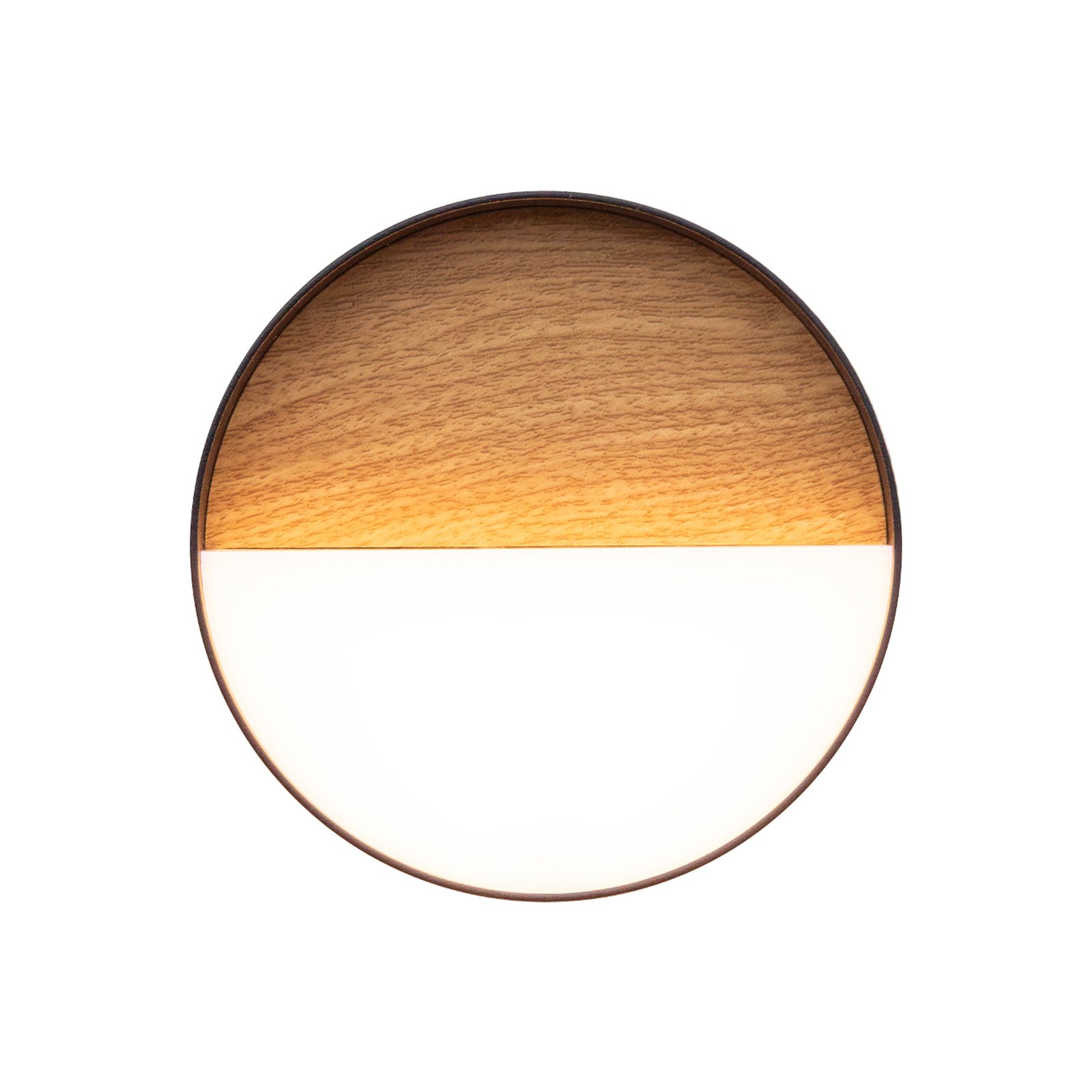 LED dobíjacie vonkajšie nástenné svietidlo Meg, farba dreva, Ø 15 cm