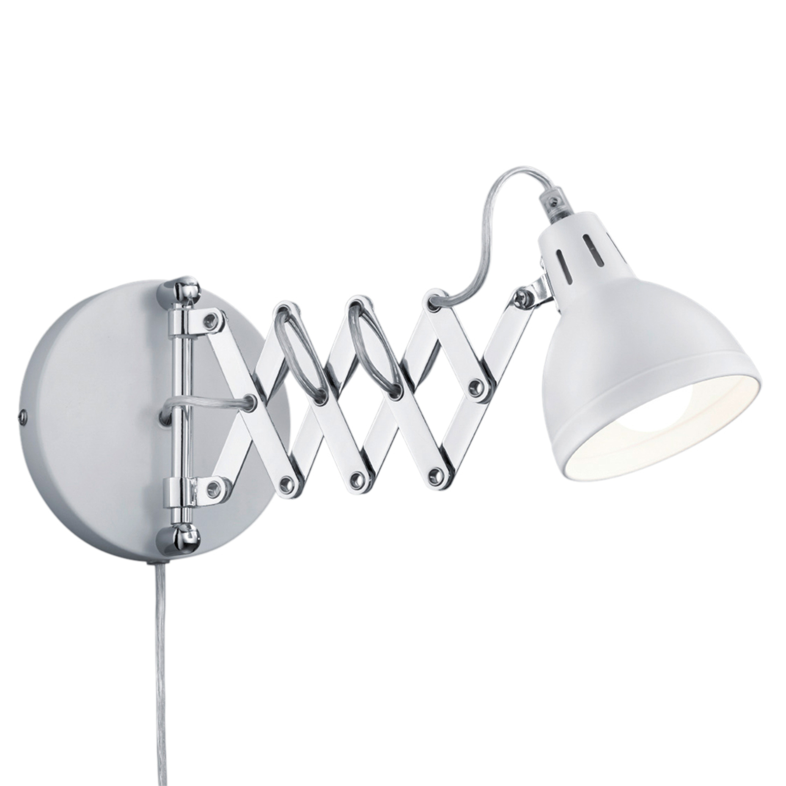 Wandlamp Scissor, wit, metaal, stekker, accordeon