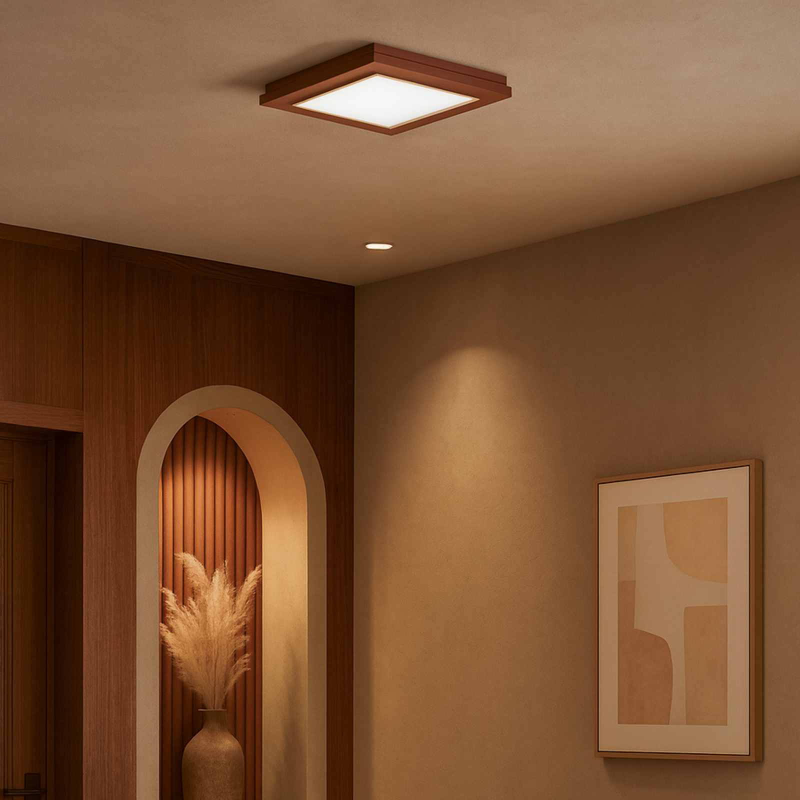 Tally ceiling light, width 42 cm, terracotta, wood, E27