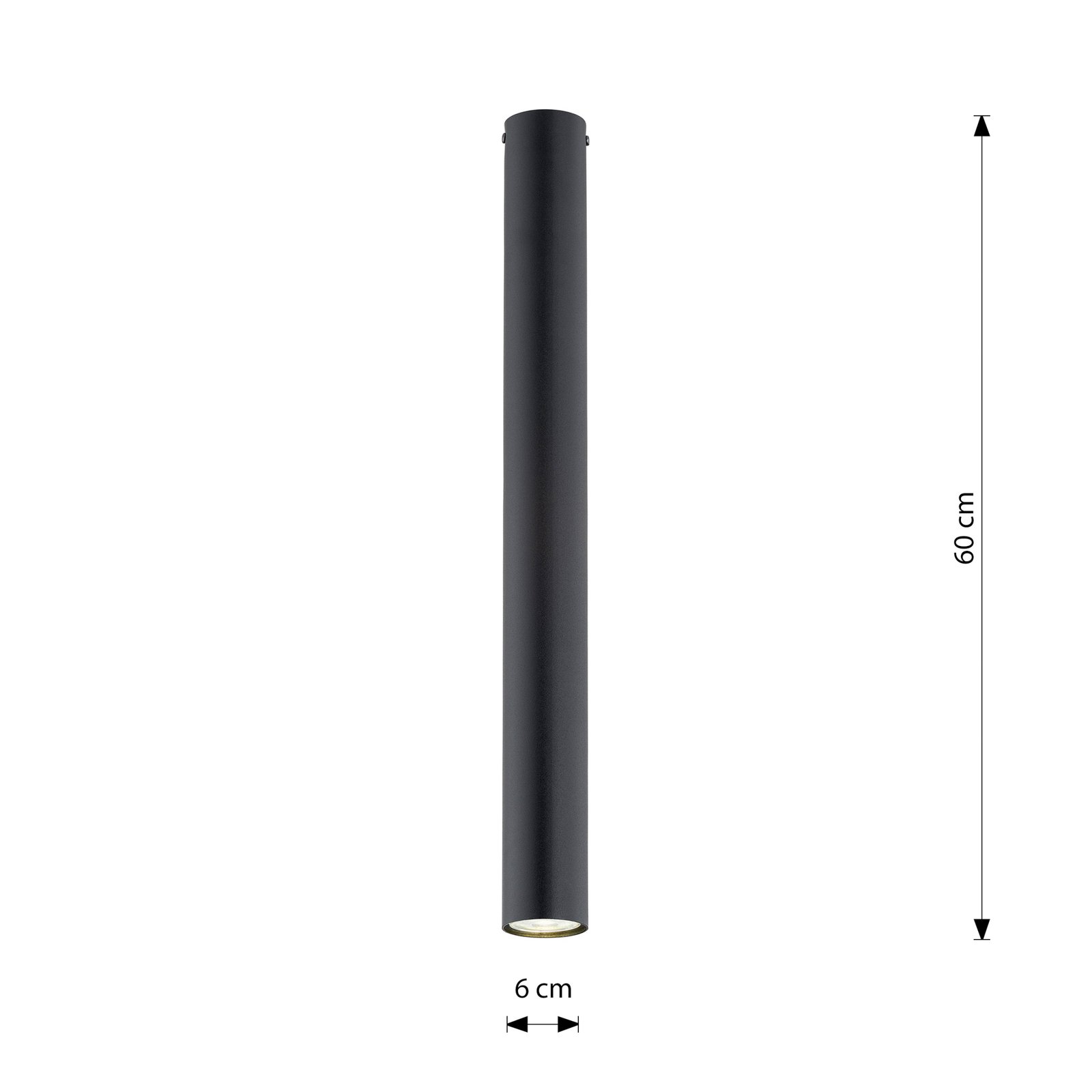 Tecno 1XL plafondspot, staal, GU10, hoogte 60 cm, zwart