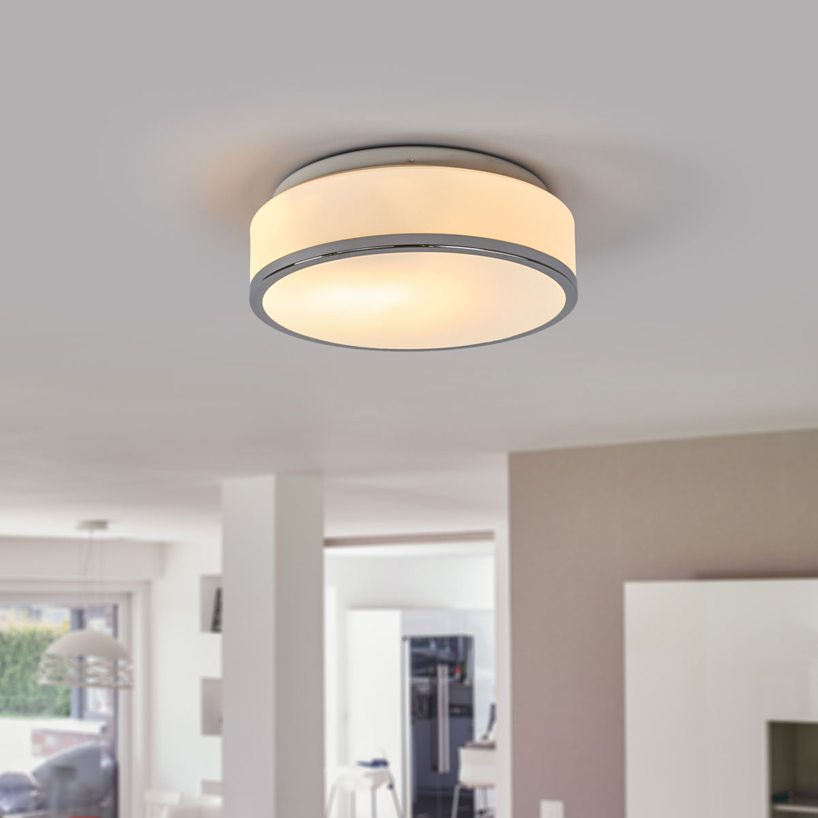 Deckenleuchte Flush IP44, silber satiniert