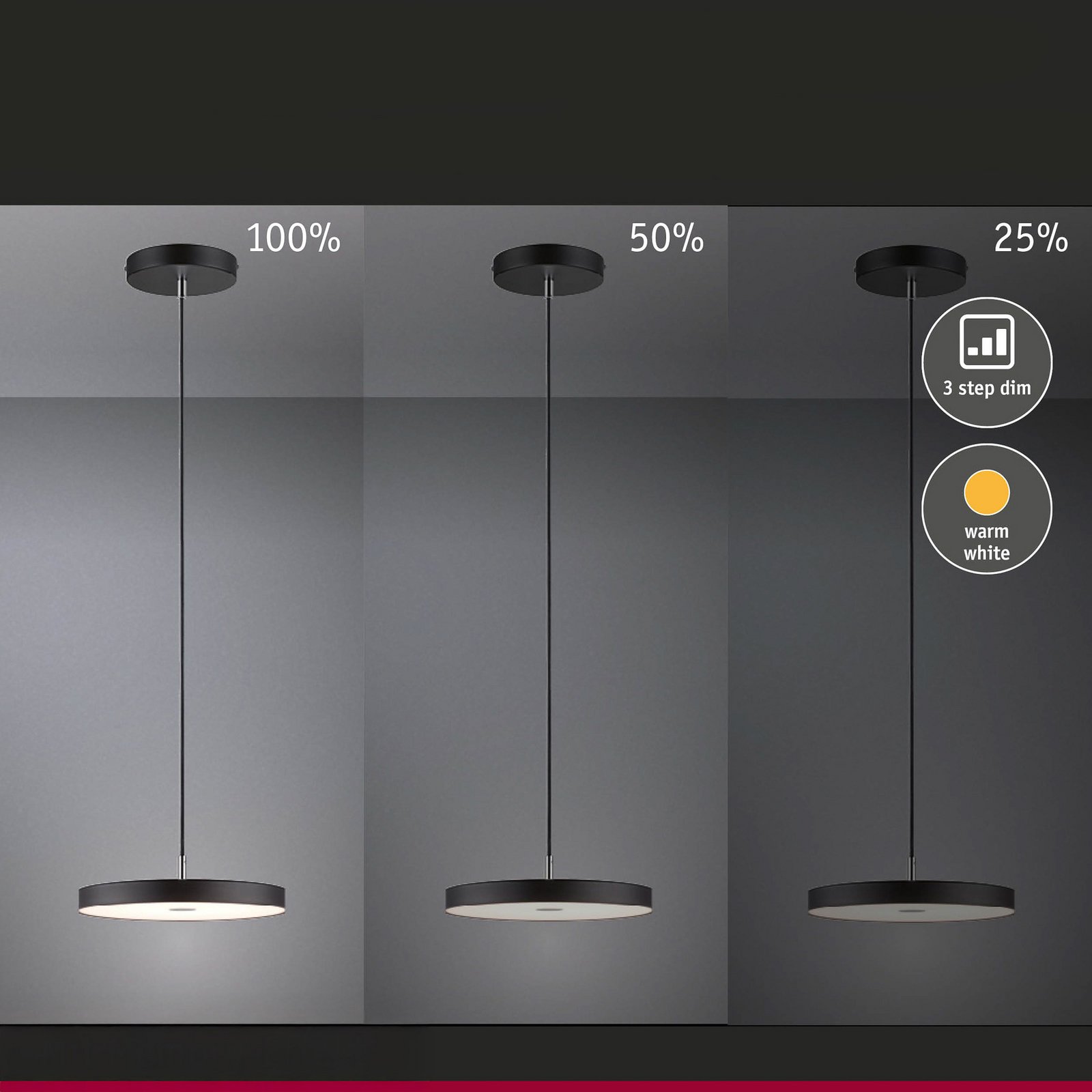 Hildor LED-pendellampe 3-trins dæmpbar. Mat sort - Paulmann