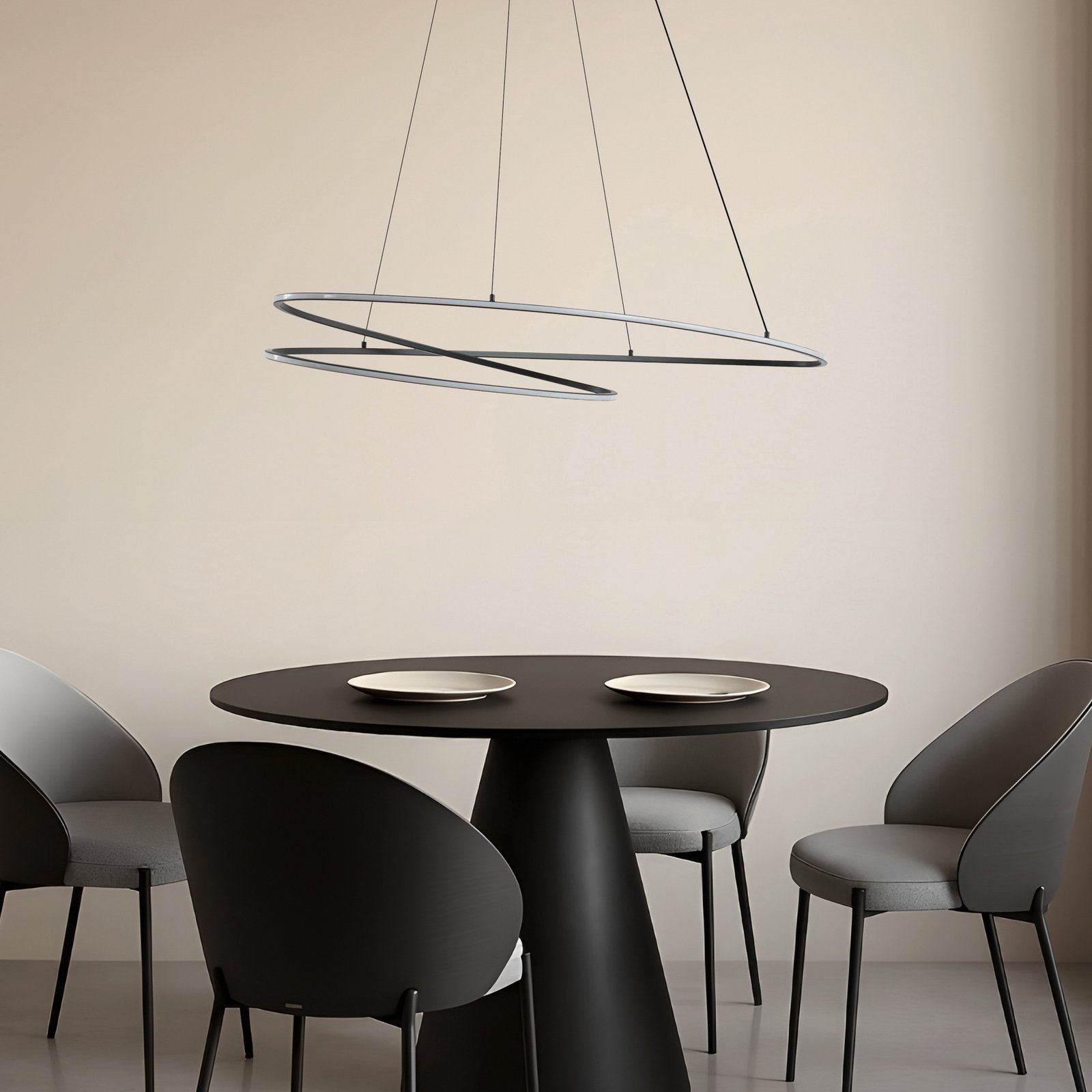 Lucande LED-hængelampe Gavril, 100 cm, sort, dæmpbar