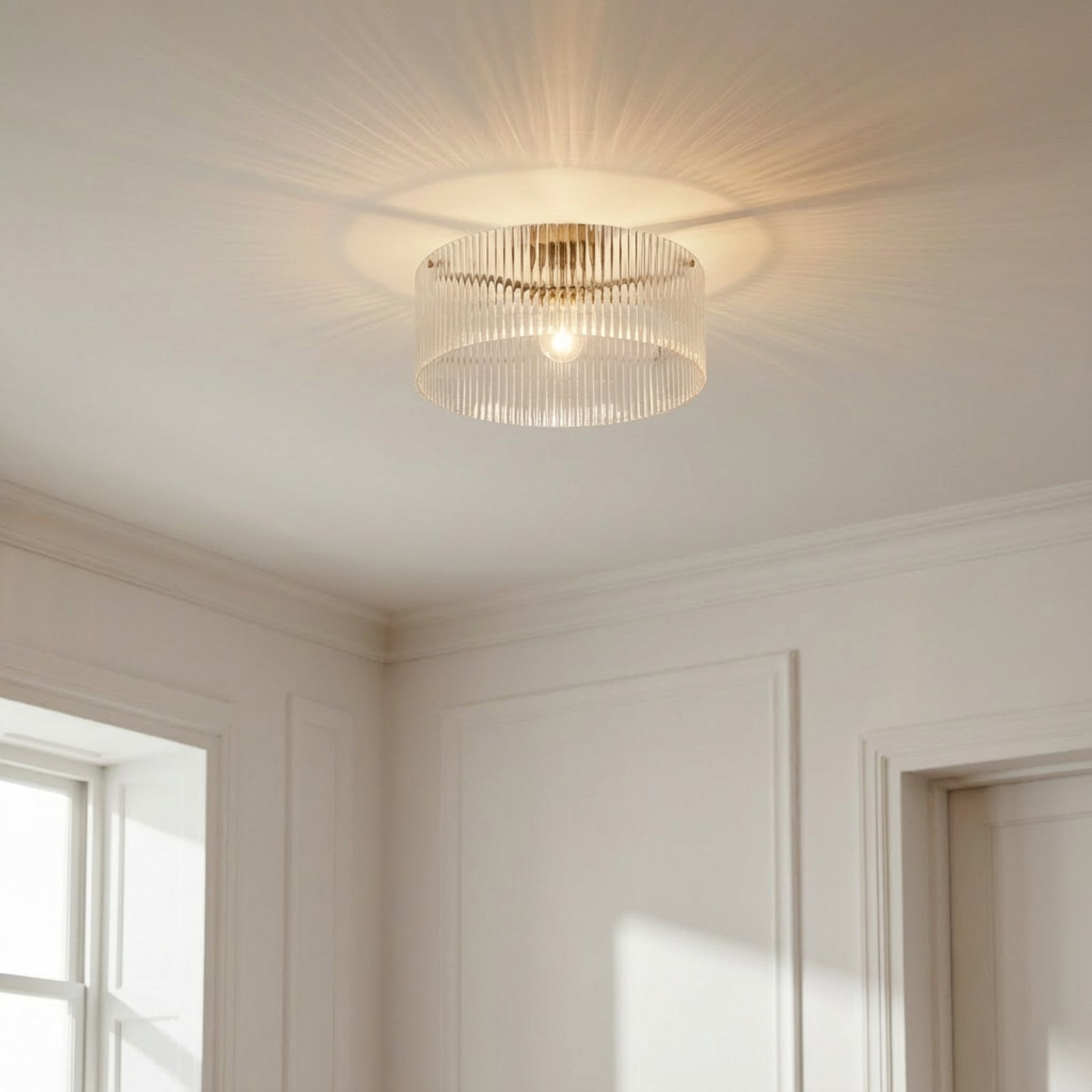 Lucande Deckenleuchte Meritt, messing/klar, Ø 40 cm, Glas Lucande Deckenleuchte Meritt, messing/klar, Ø 40 cm, Glas