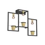 Flores wall light, 3-bulb, black/gold, with plug