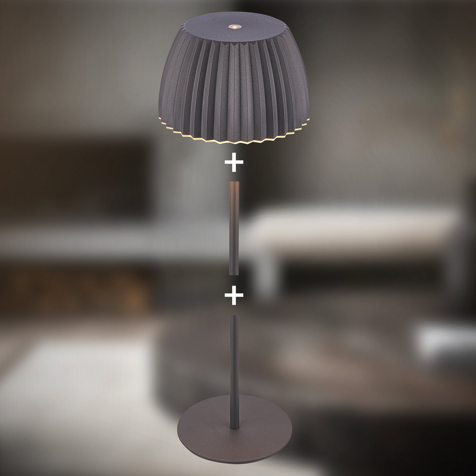 Lampe à poser LED rechargeable Brilo unplugged Riffle, 36 cm, anthracite