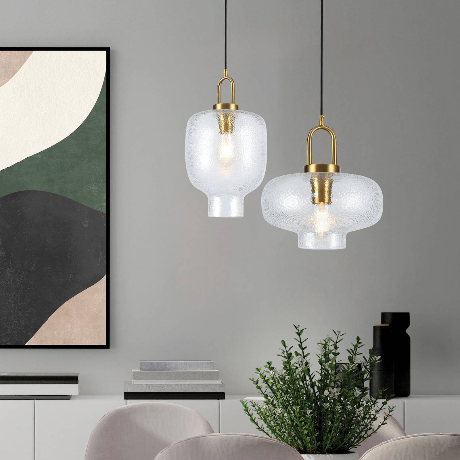 Lampa wisząca Oslo, Ø 26 cm, przezroczysta/złota, szkło