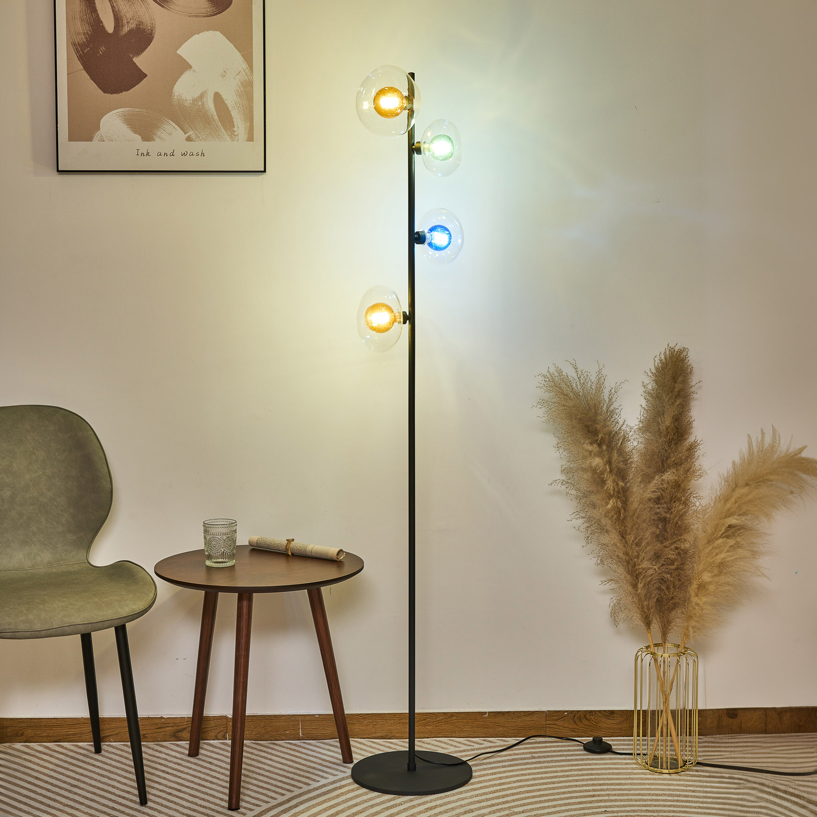 Uranus floor lamp, colourful, height 160 cm, 4-bulb, glass