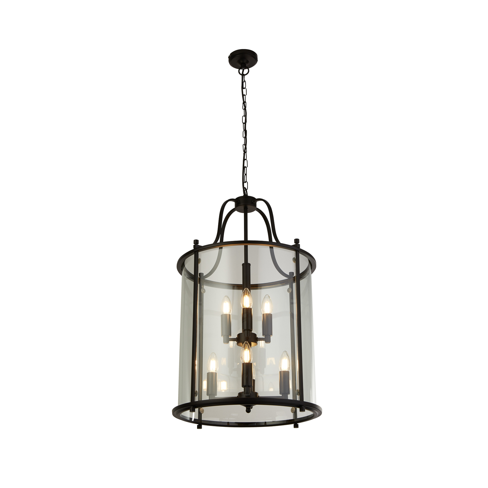 Hanglamp Lantern Grande, zwart/helder, glas, E14