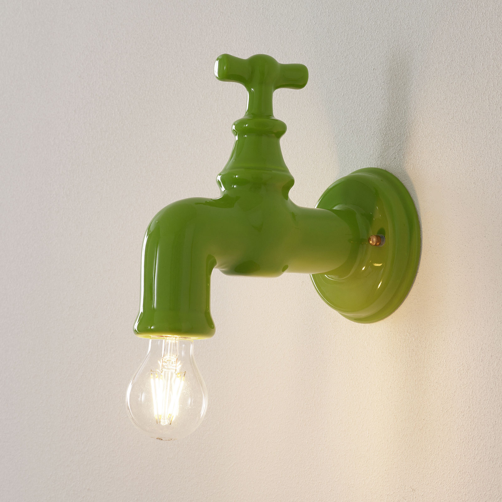 Eurokeramic A189 ceramic wall lamp, glossy green, for Living / Dining Room, ceramics, E27, 60 W, energy efficiency: A++, W: 11 cm, H: 22 cm