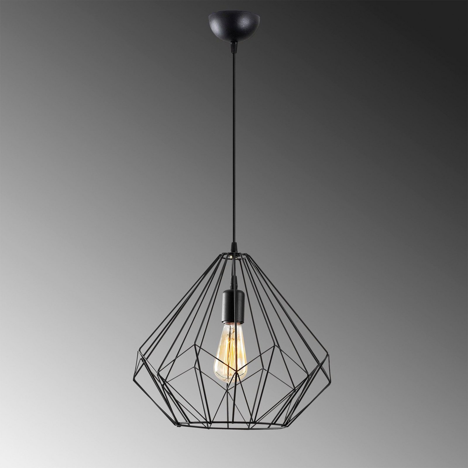 Diamond pendant light, black, metal, Ø 37 cm, E27