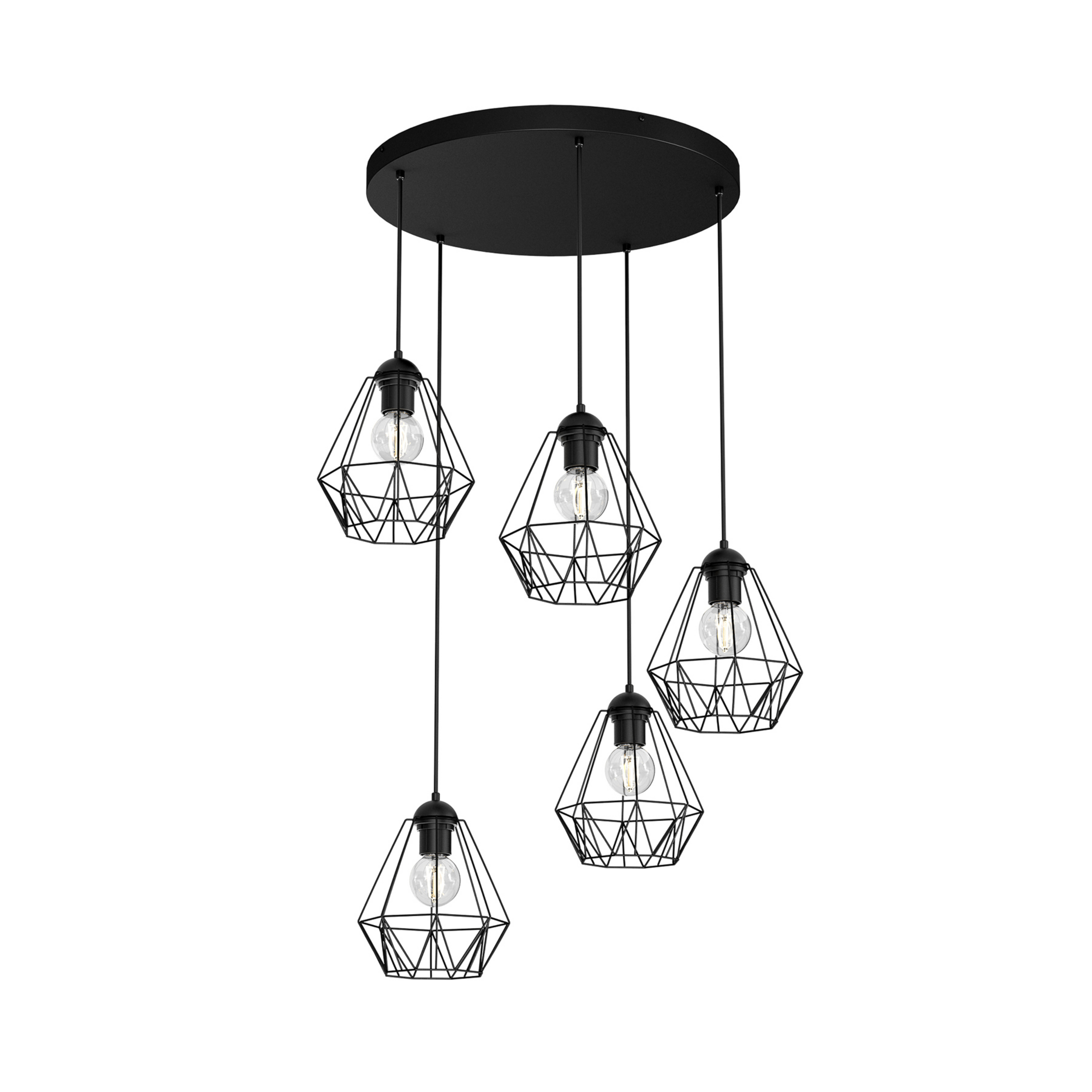 Suspension Jin, noir, à 5 lampes, ronde