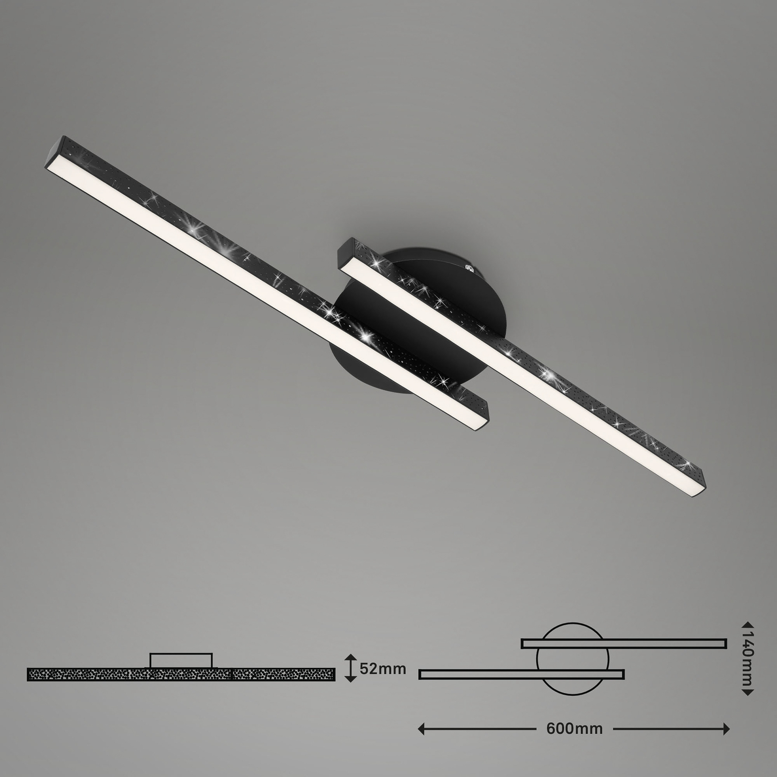 Plafondlamp Rey, glittereffect, 2-lamps, zwart