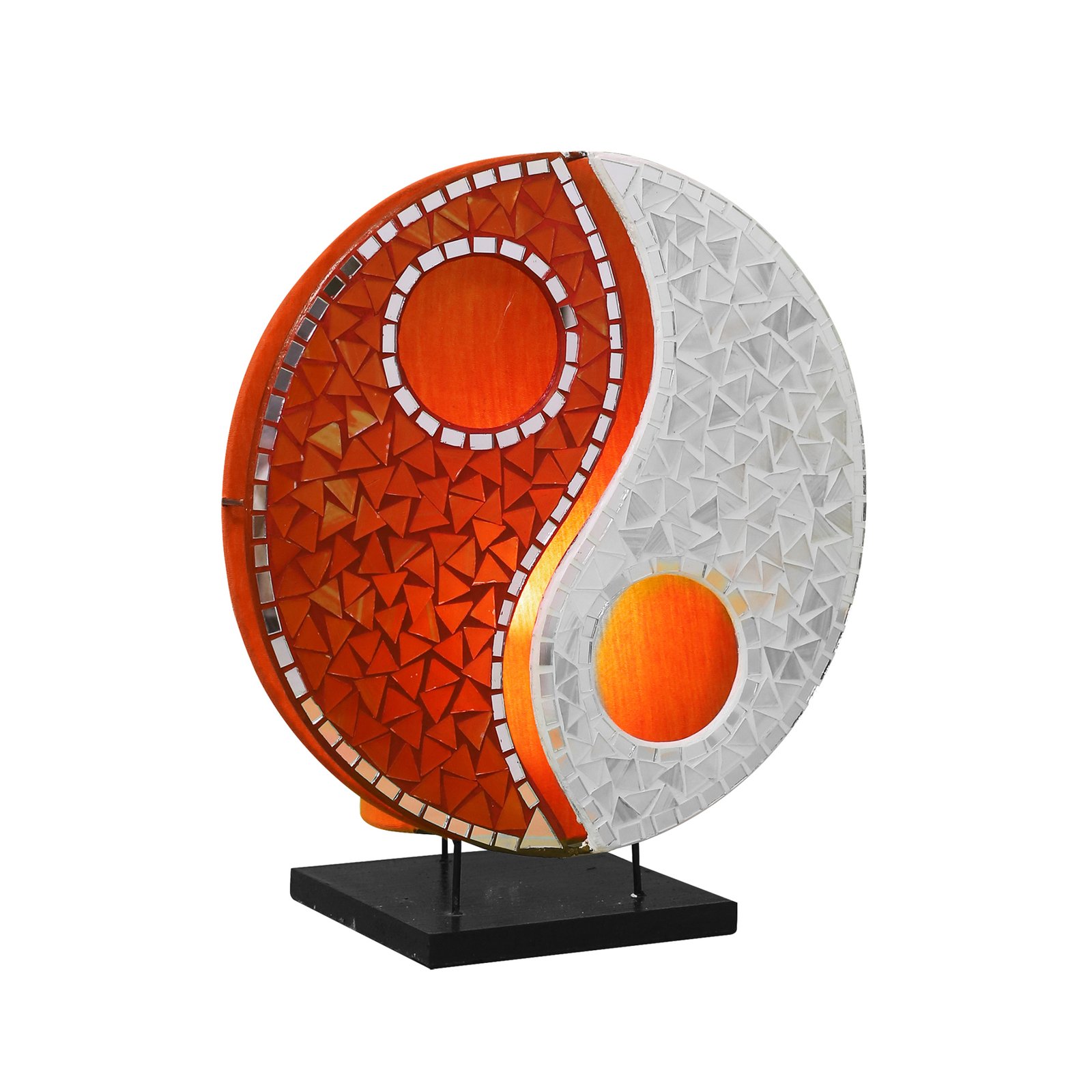 Lampada da tavolo in mosaico di vetro Ying Yang, arancione/bianco