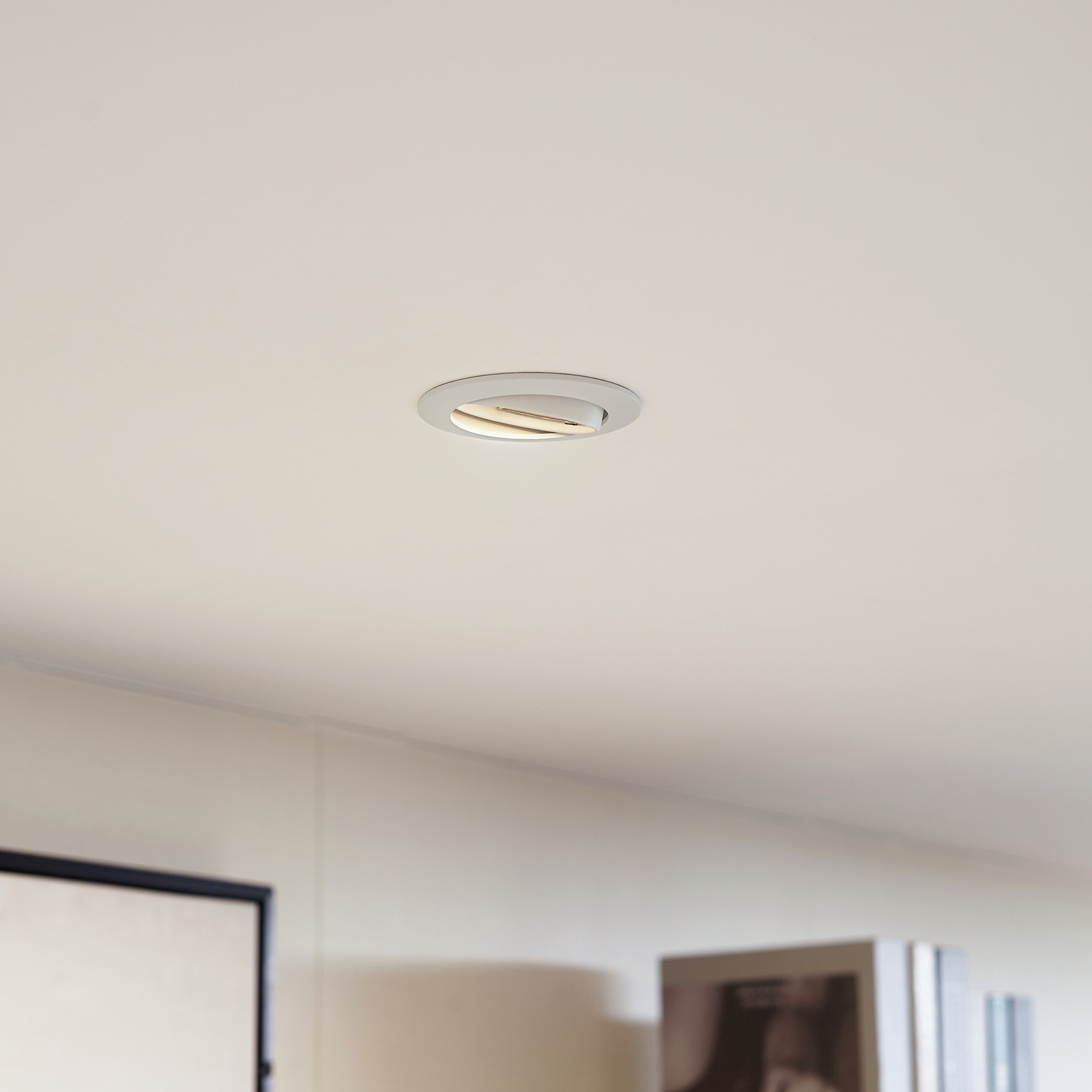 PRIOS Plafoniera a incasso Fibur, bianca, zinco, Ø 8,2 cm, set da 3