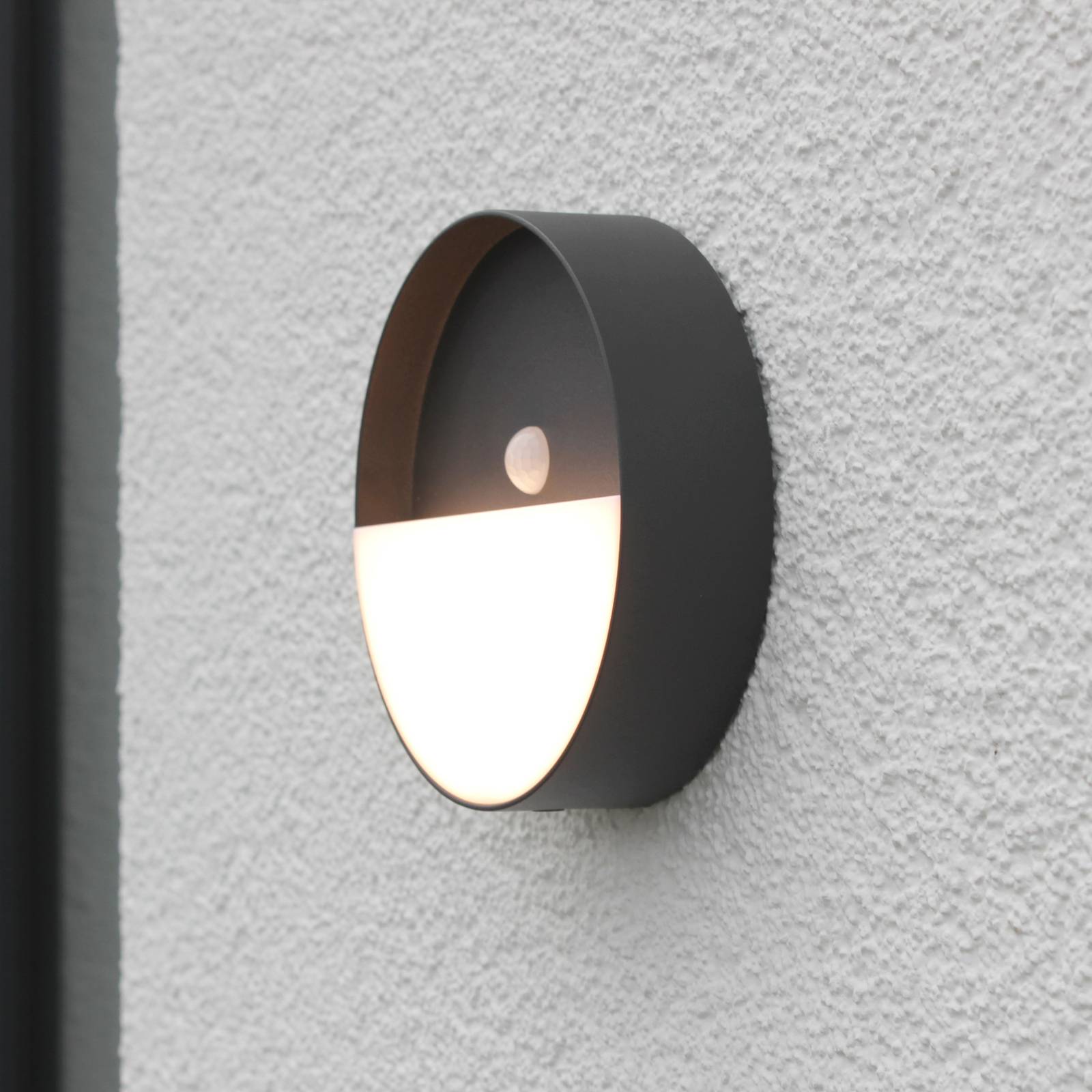 Meg LED genopladelig udendørs væglampe antracit Ø 15 cm sensor