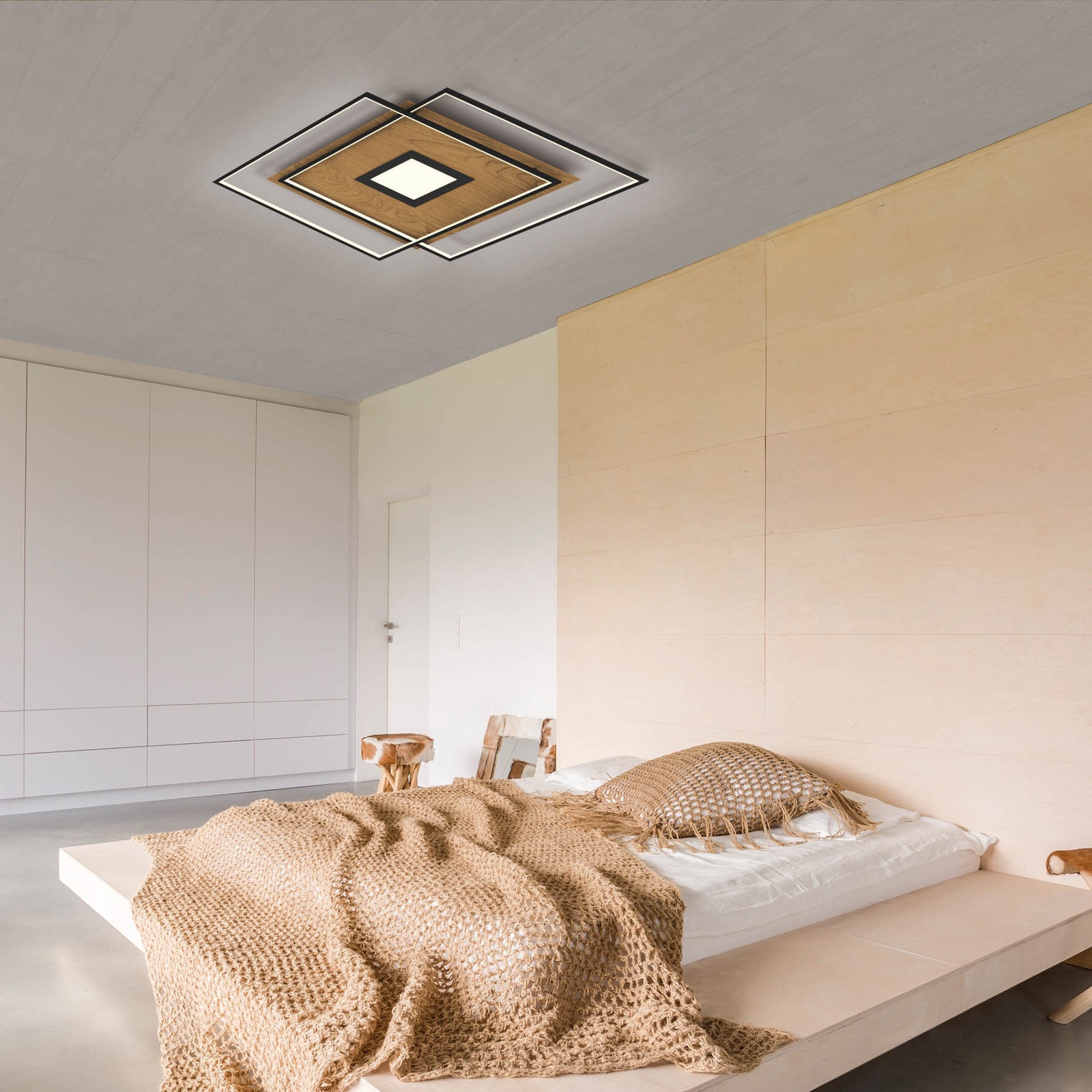 Paul Neuhaus Q-AMIRA LED ceiling, wood decoration