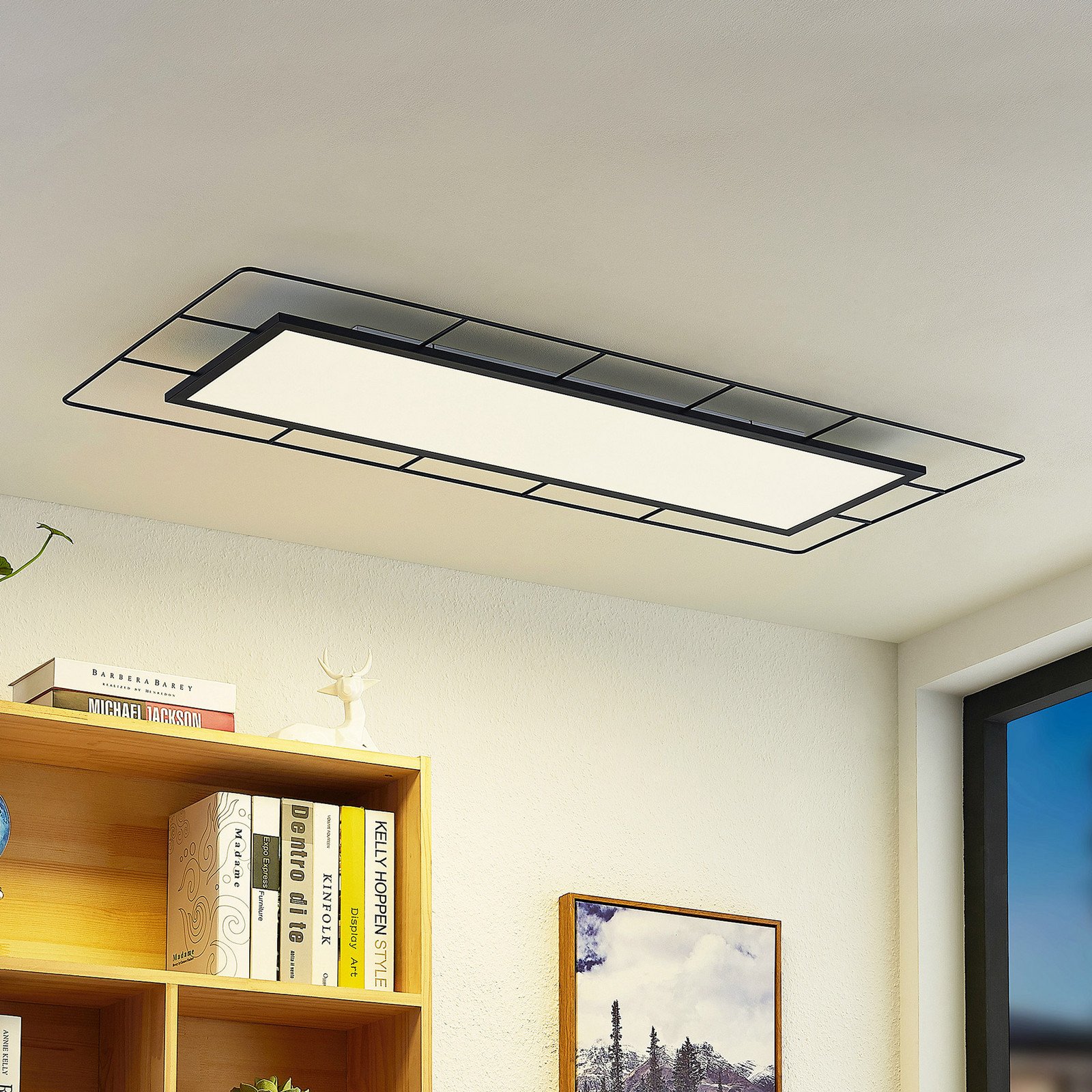 Lindby Khai plafonieră LED stepdim 120 x 50 cm - Camera de zi / sufragerie - modern - negru alb - Metal