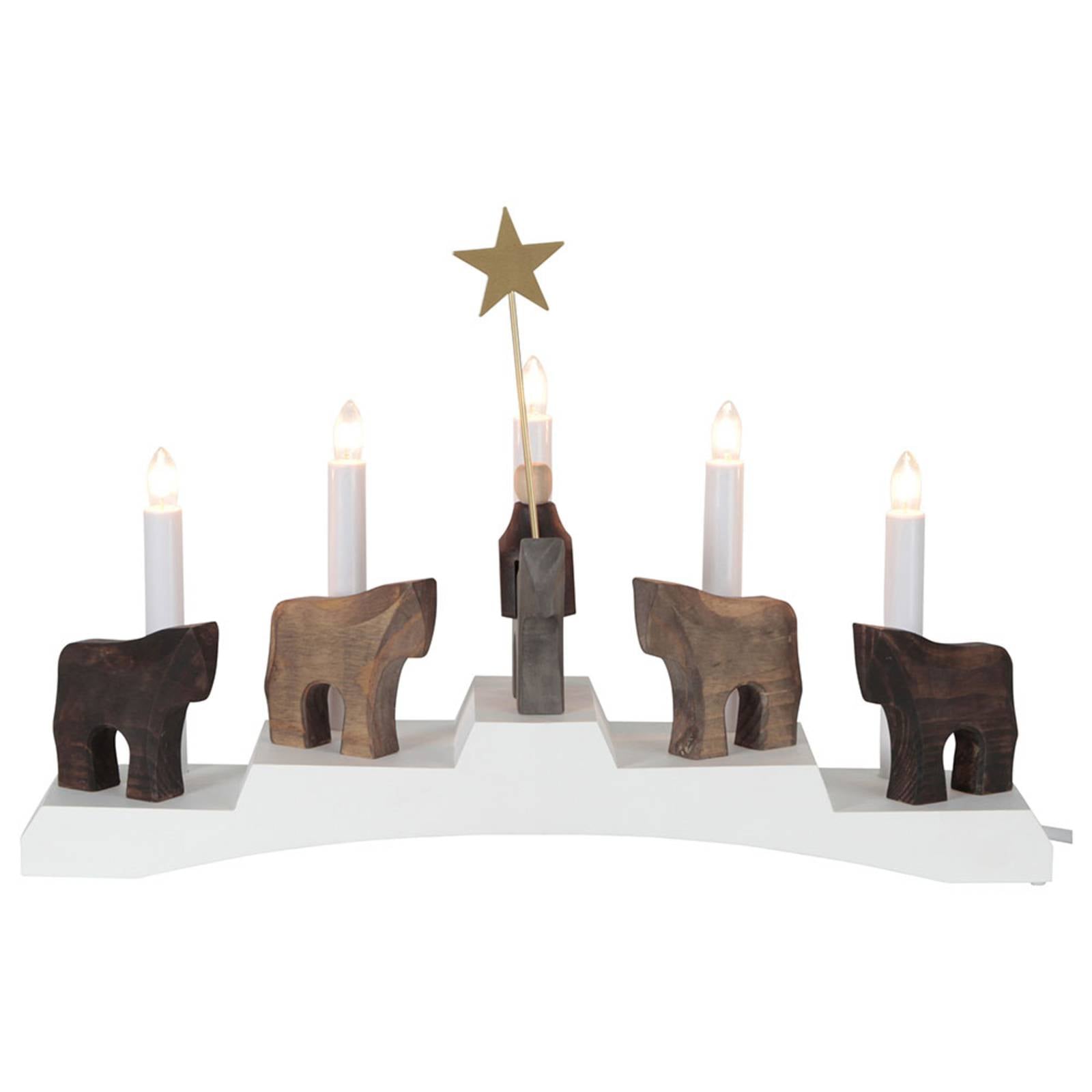 STAR TRADING Candelabro Staffans fålar, marrón/blanco, madera, metal, plástico, E10, 3 W, longitud: 45 cm, anchura: 10.7 cm, altura: 29 cm