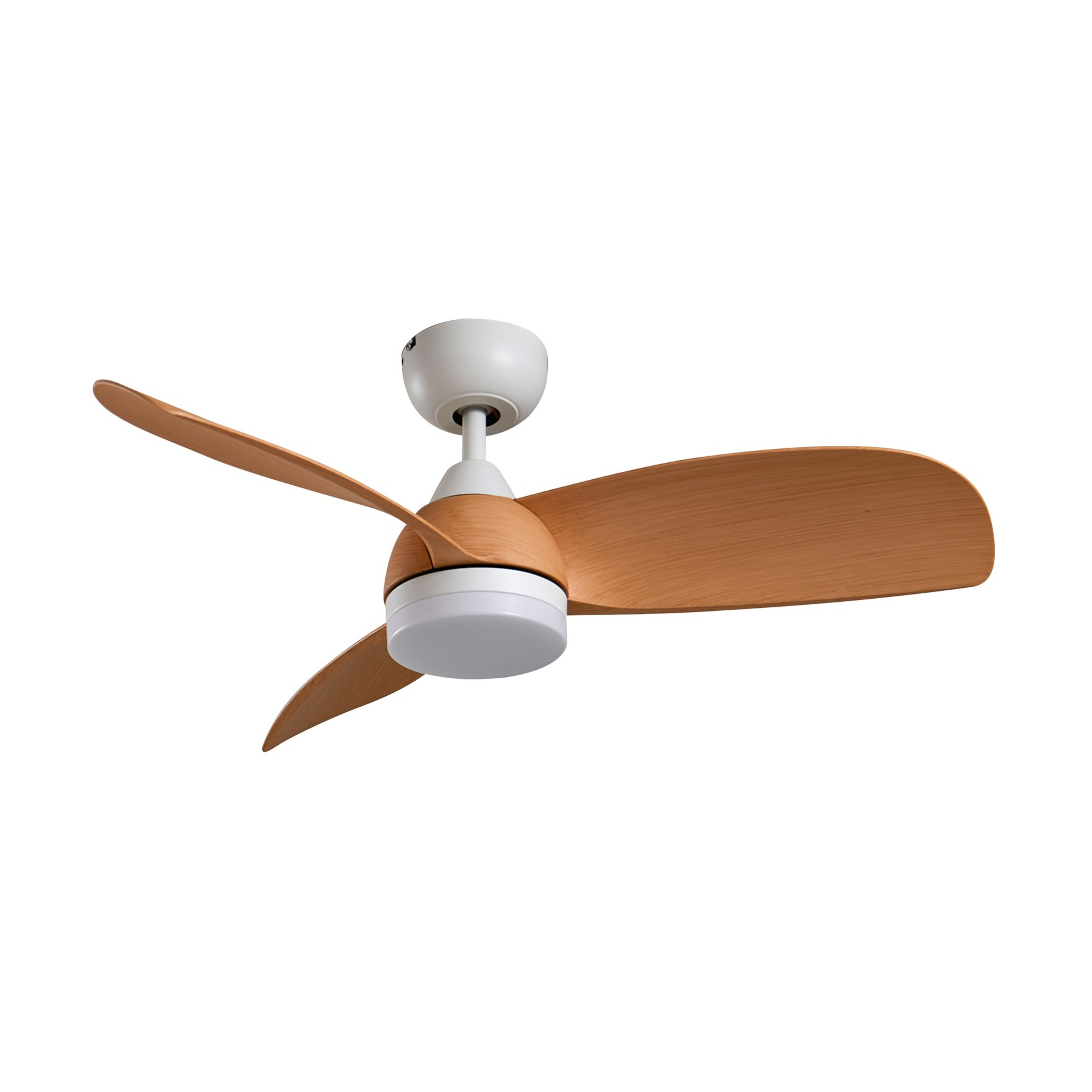 Enon LED ceiling fan, white/wood-effect, DC, quiet - Lindby