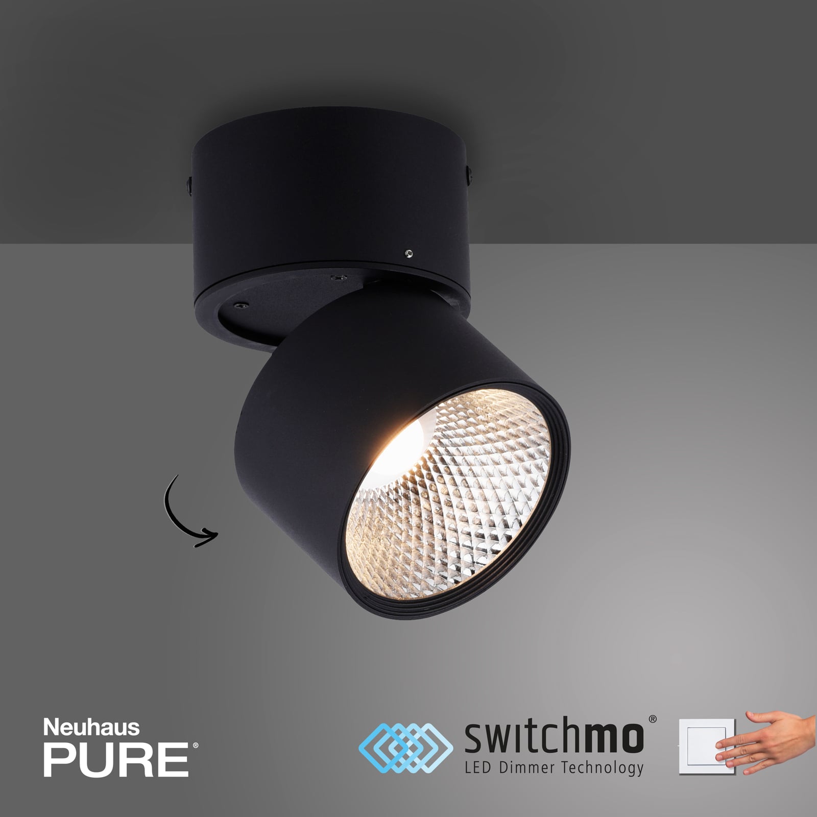 Nola LED-Deckenleuchte, einflammig, schwarz - PURE