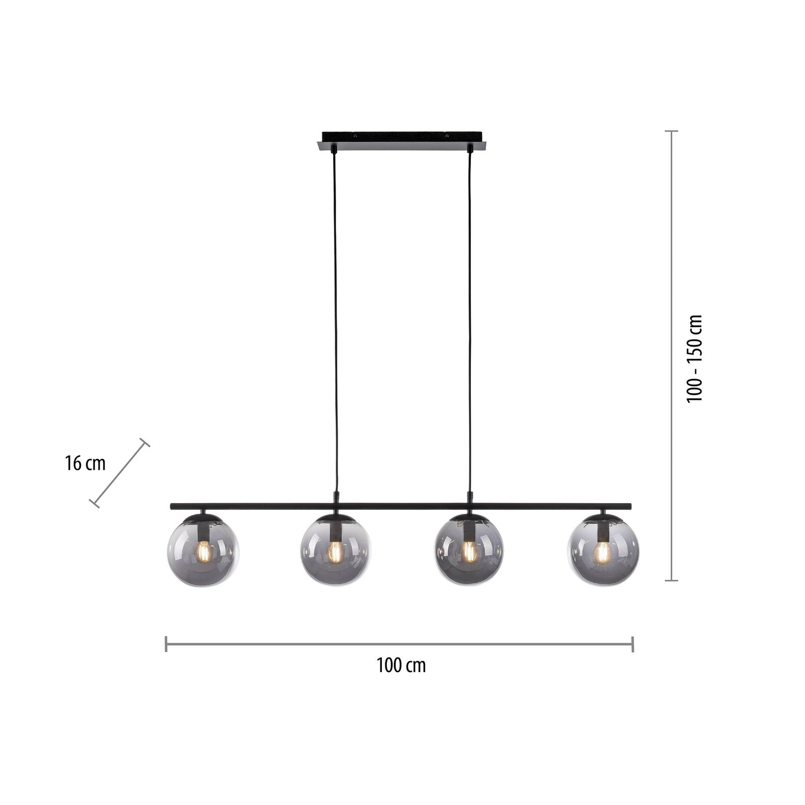 Lampa wisząca Big Widow, szklane kule, 4-punktowa