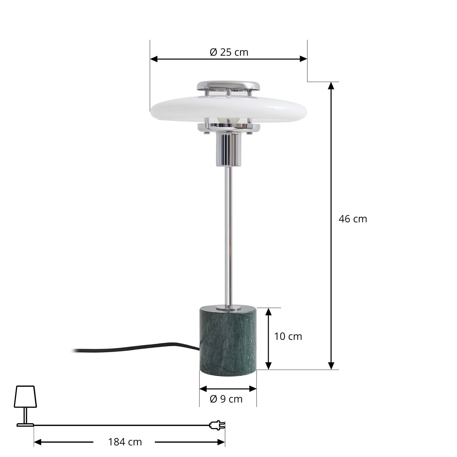 Lindby Lampada da tavolo Branford, 46 cm, bianco/verde, vetro/marmo