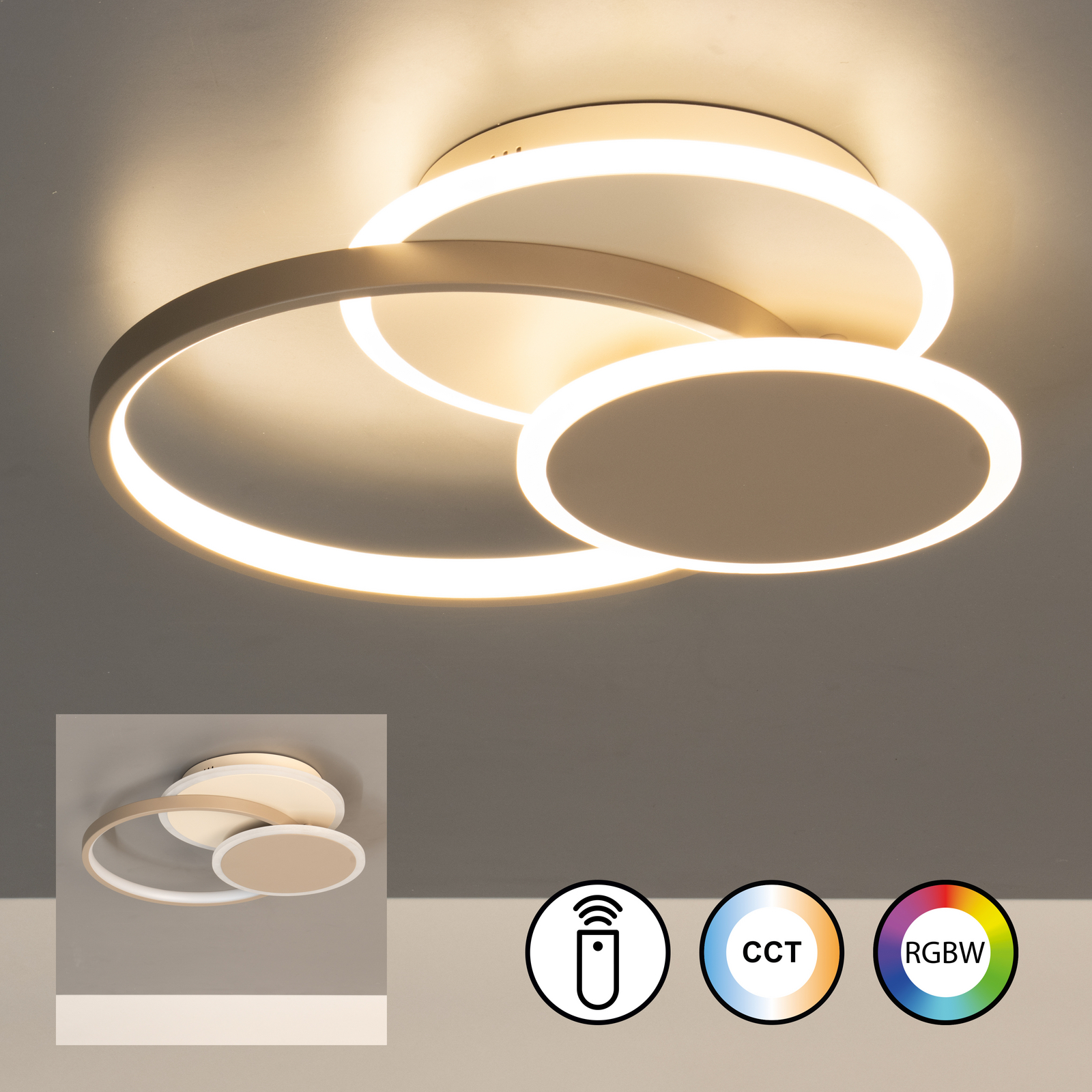 LED stropna svetilka Tomo, siva/peščena, 40 cm, kovina, CCT