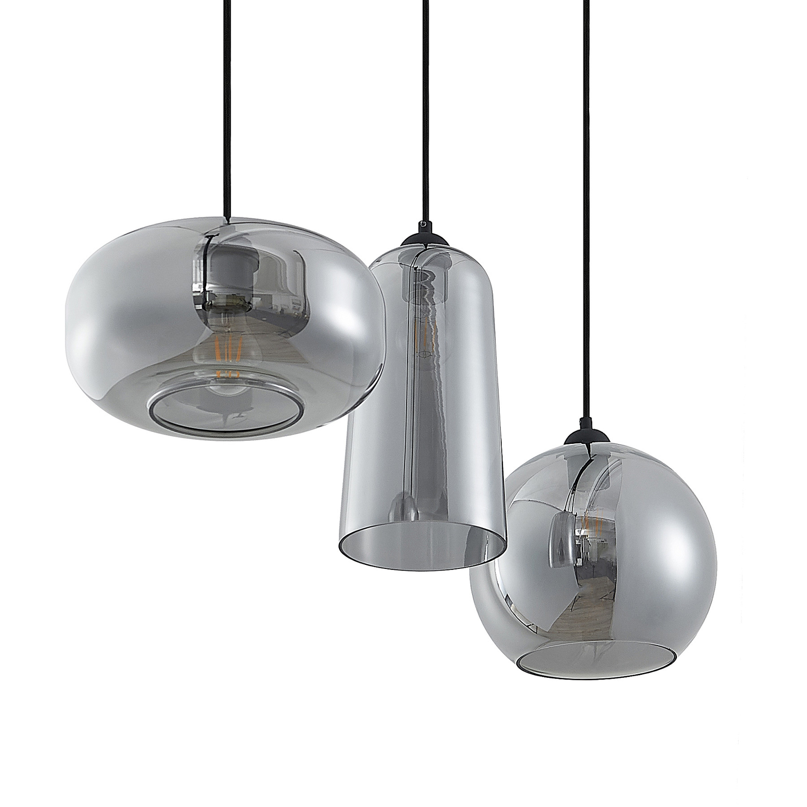 Lucande Wilja pendant light, 3-bulb, smoke grey