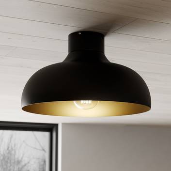 Plafondlamp Basca, buiten zwart, binnen koper